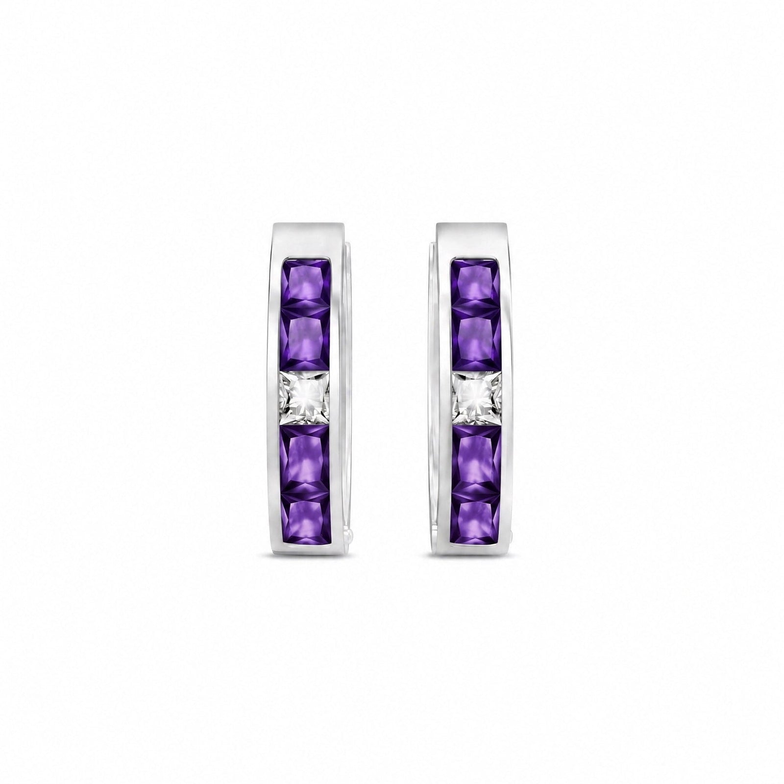 White Gold Huggie Earrings Amethyst 10K — Drusilla