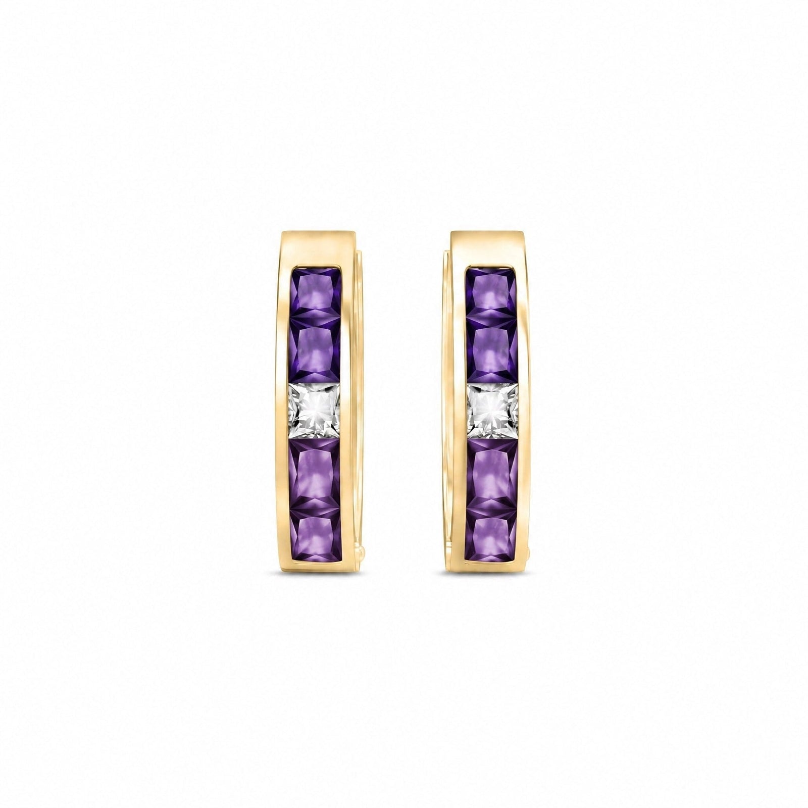 Yellow Gold Huggie Earrings Amethyst 10K — Drusilla