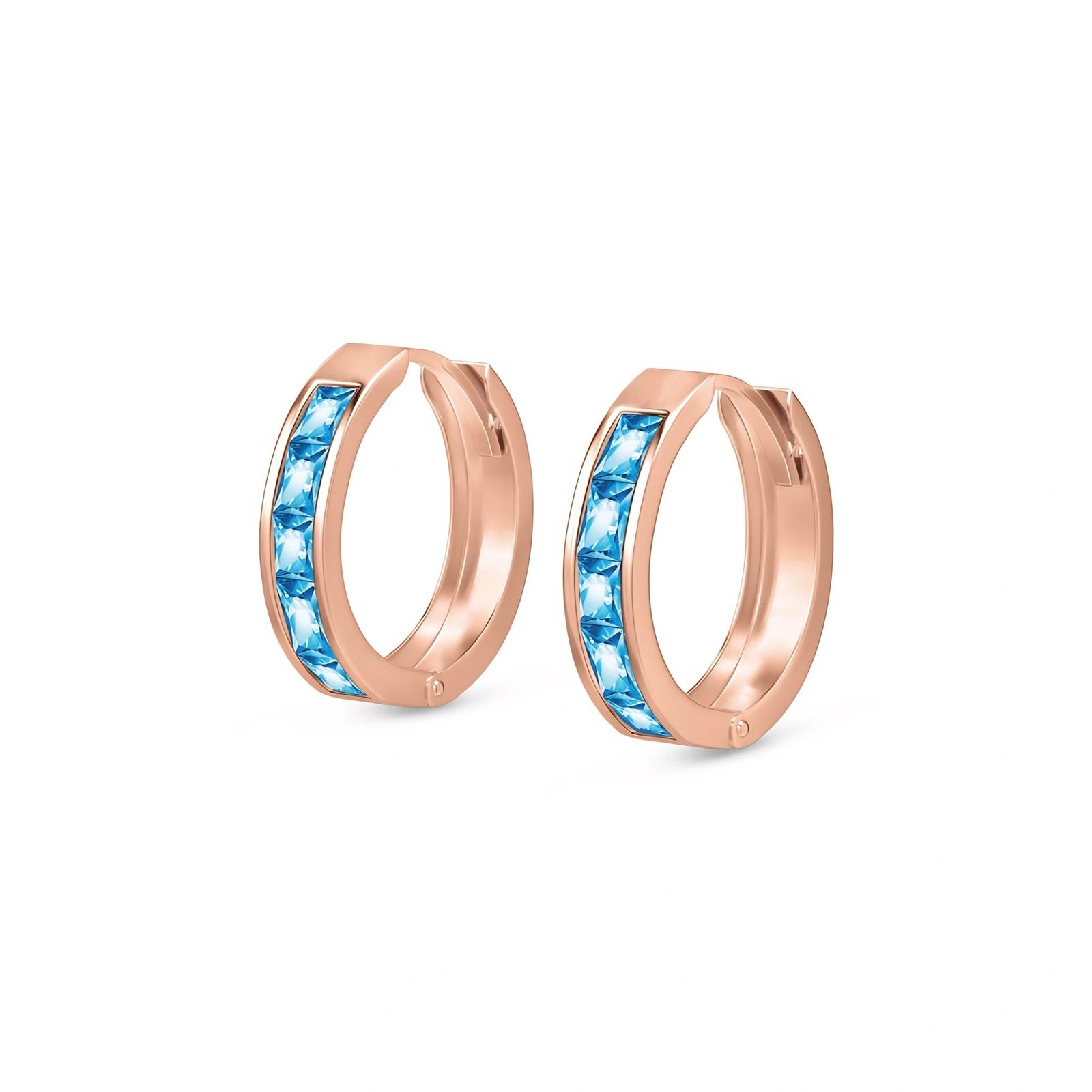 Rose Gold Huggie Earrings Aquamarine 10K — Drusilla
