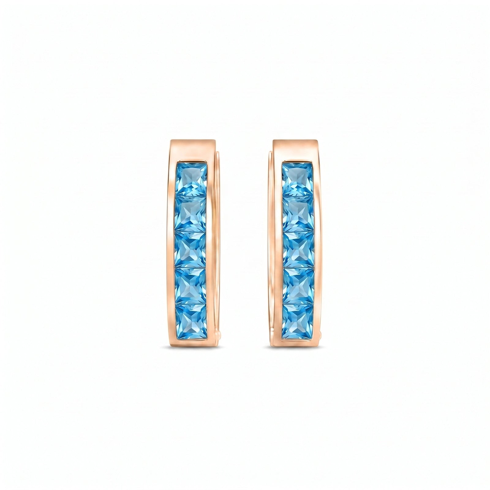 Rose Gold Huggie Earrings Aquamarine 10K — Drusilla