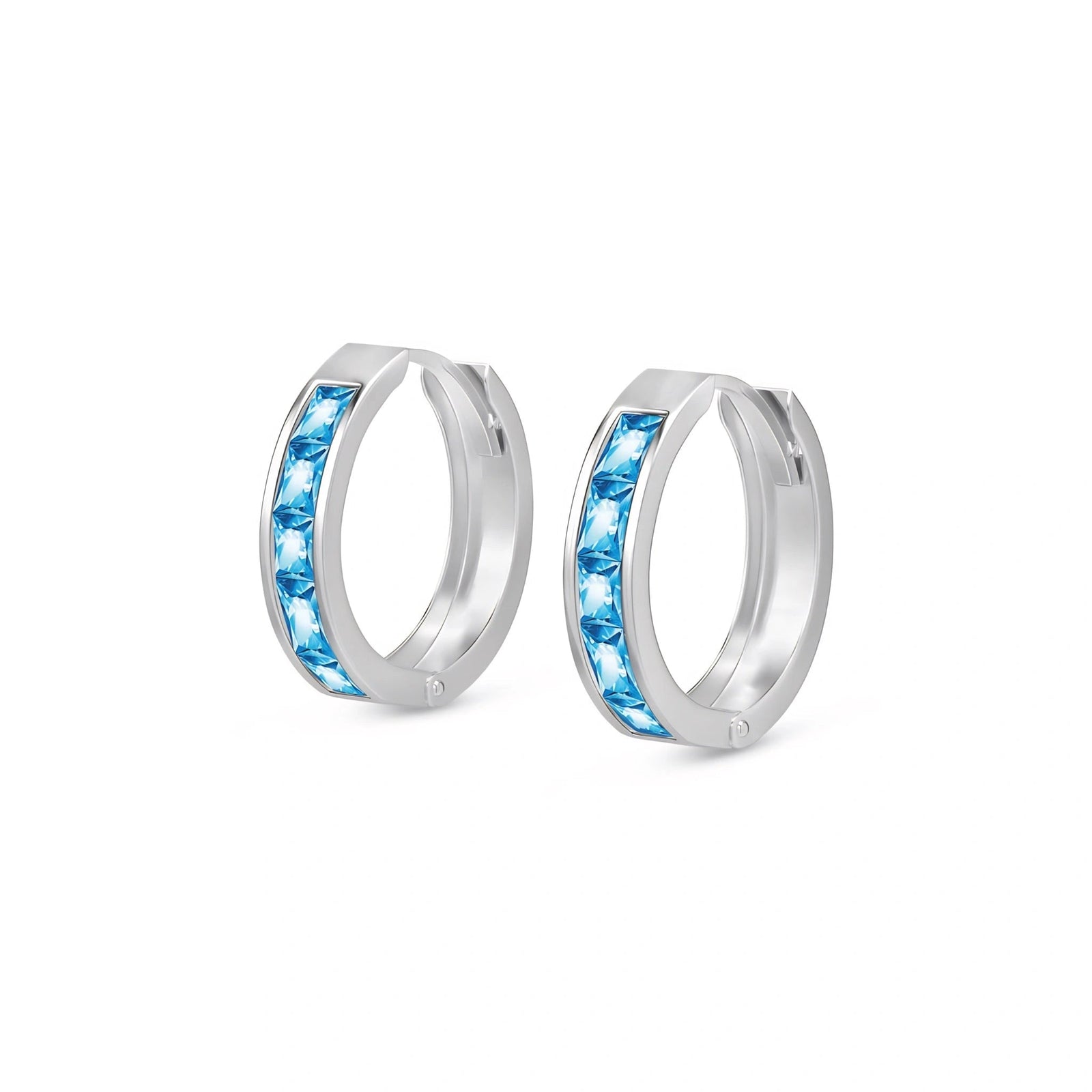 White Gold Huggie Earrings Aquamarine 10K — Drusilla