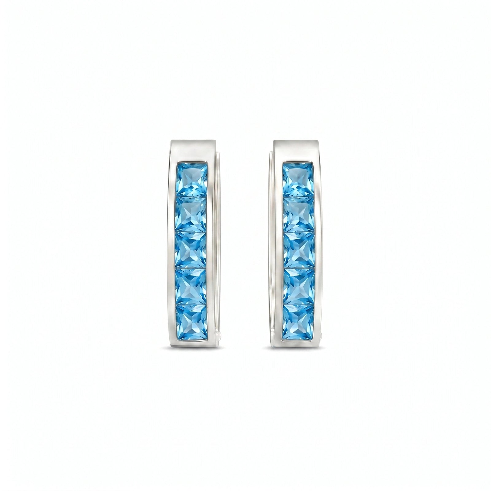 White Gold Huggie Earrings Aquamarine 10K — Drusilla