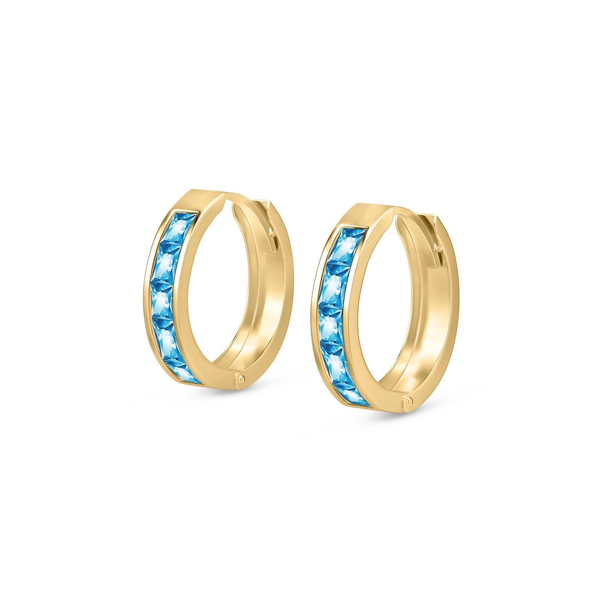 Yellow Gold Huggie Earrings Aquamarine 10K — Drusilla
