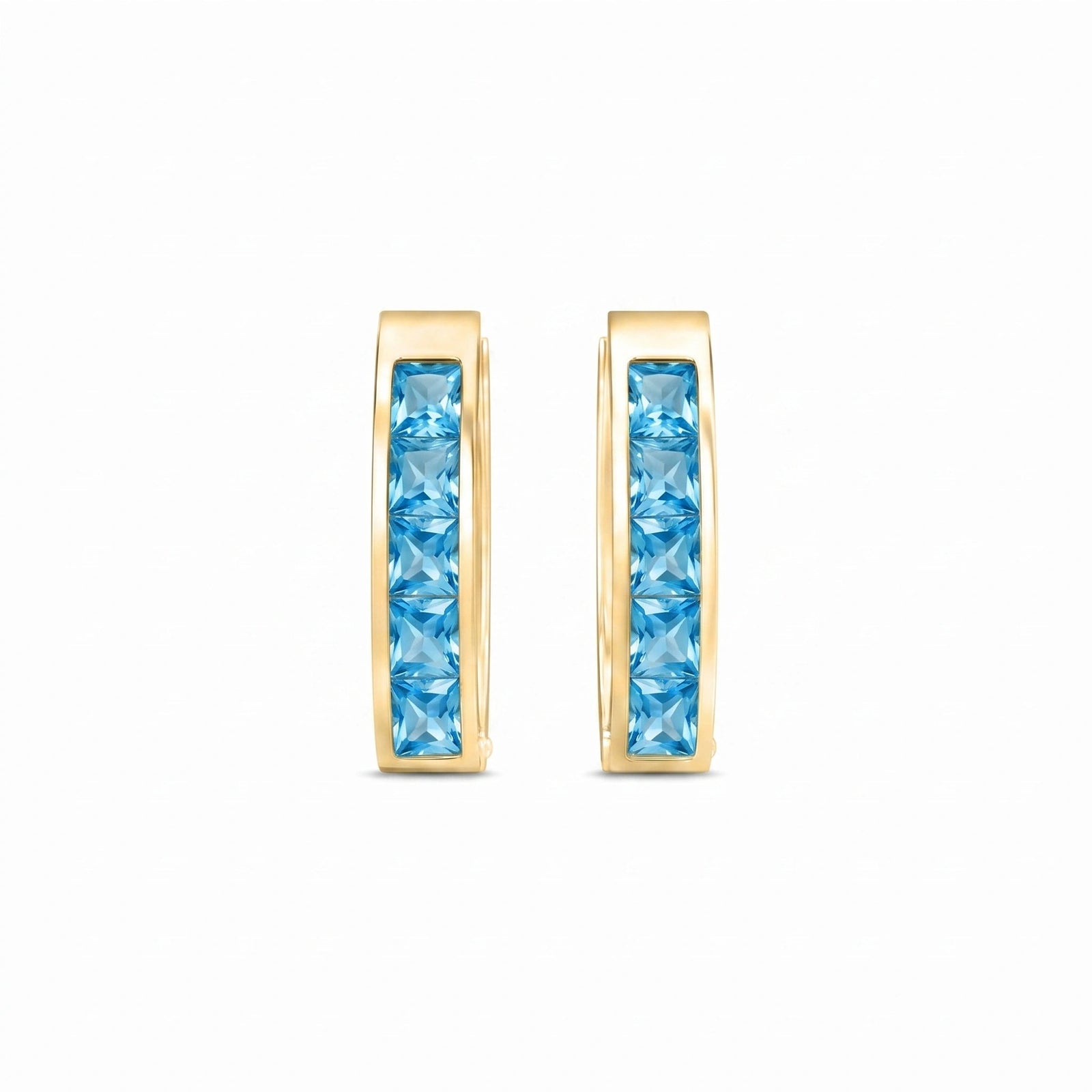 Yellow Gold Huggie Earrings Aquamarine 10K — Drusilla