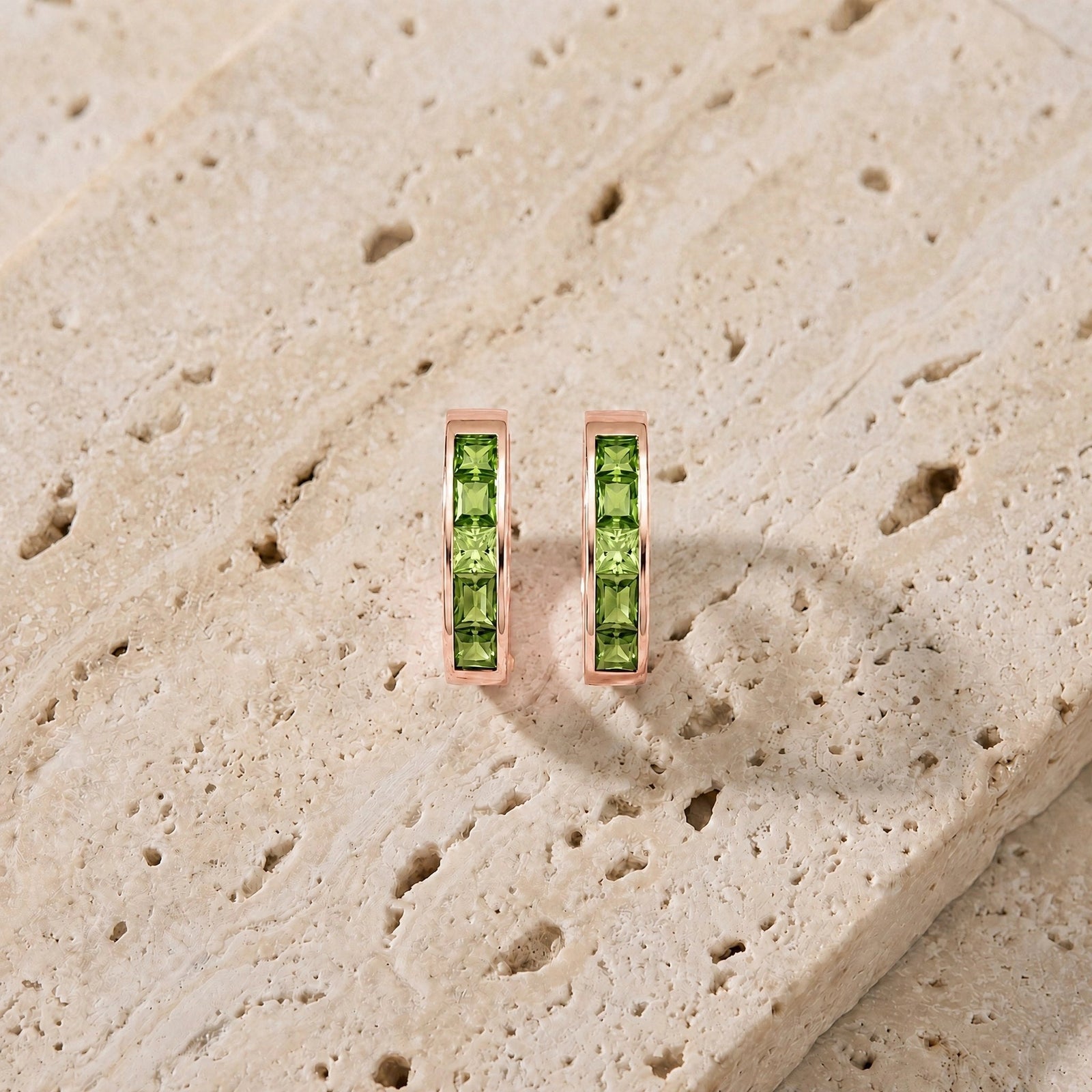 Rose Gold Huggie Earrings Blue Topaz 10K — Drusilla