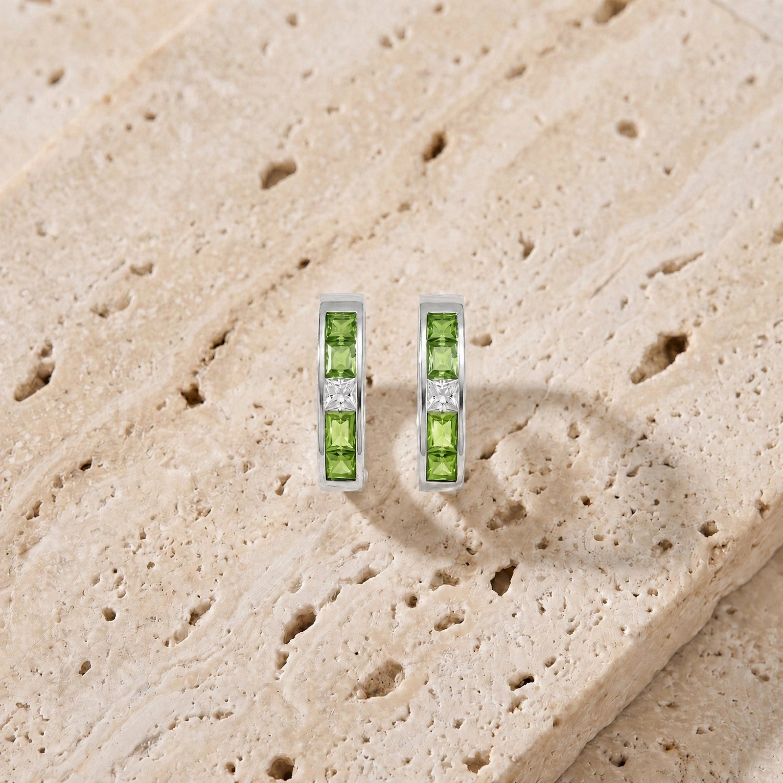 White Gold Huggie Earrings Blue Topaz 10K — Drusilla