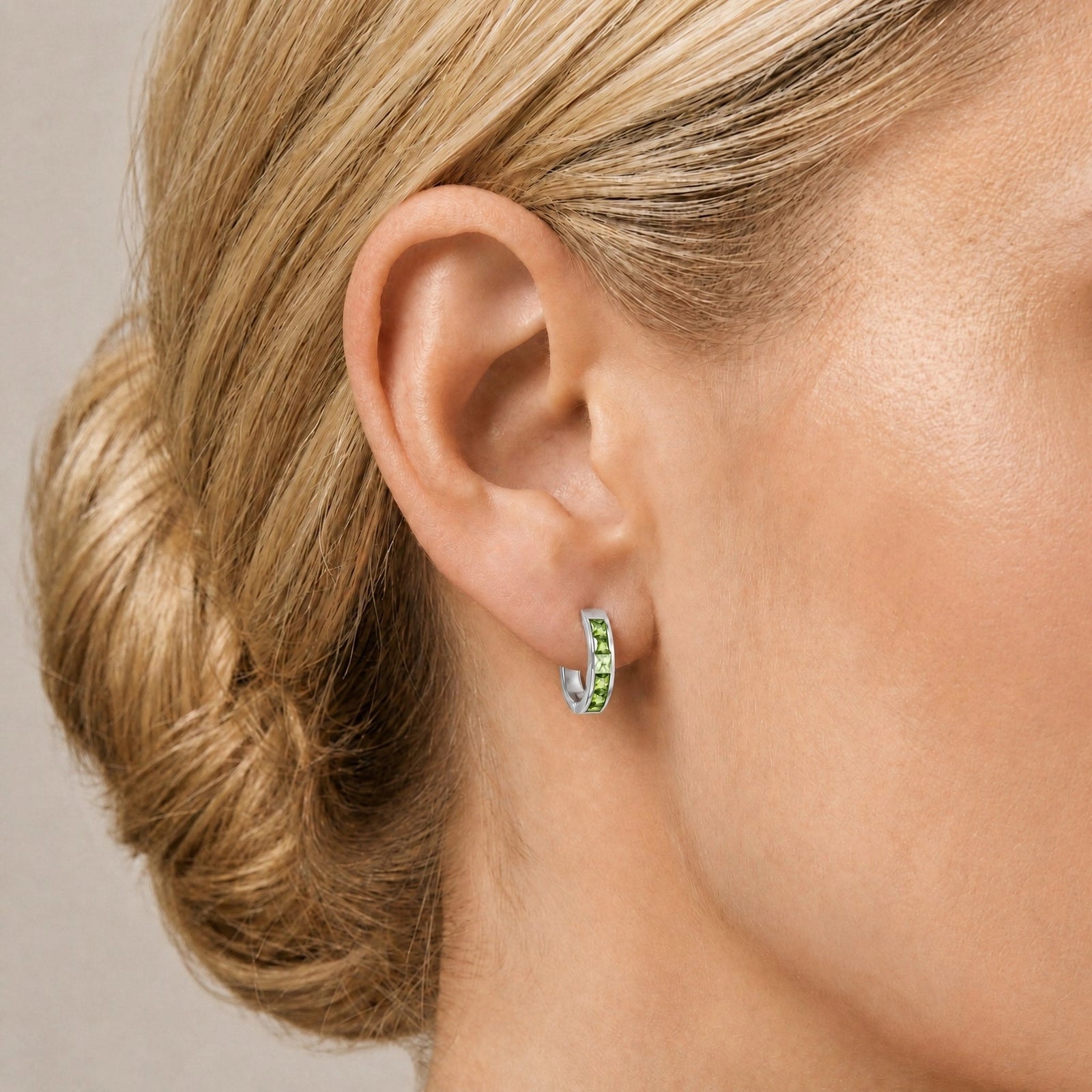 White Gold Huggie Earrings Blue Topaz 10K — Drusilla