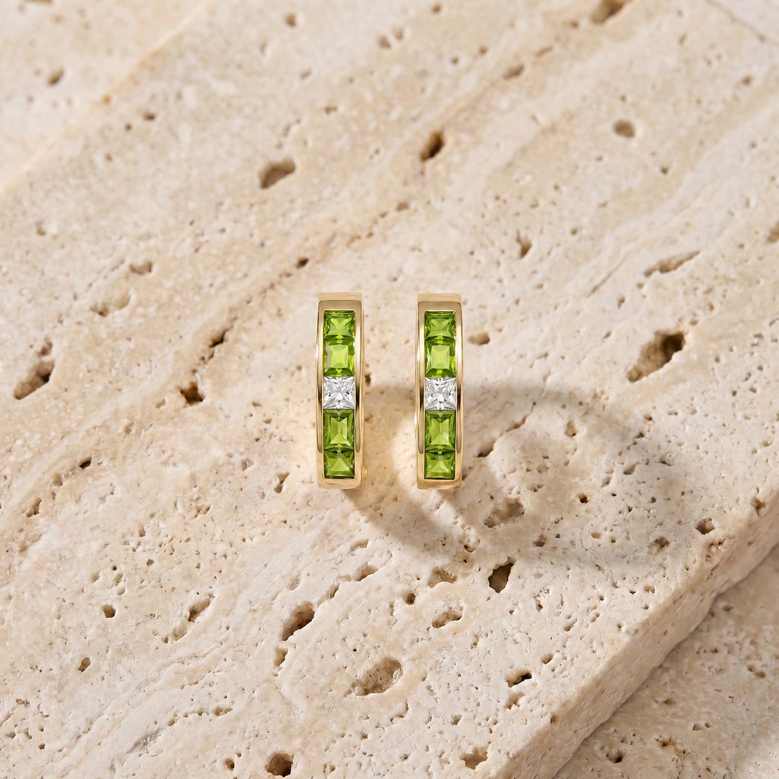 Yellow Gold Huggie Earrings Blue Topaz 10K — Drusilla