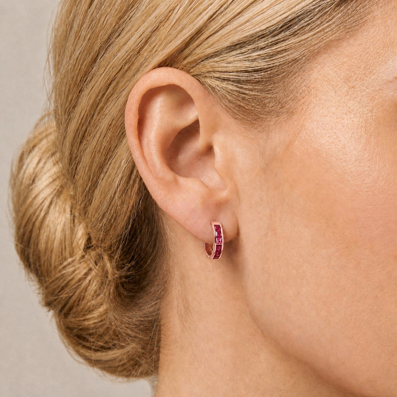 Rose Gold Huggie Earrings Diamond 10K — Drusilla
