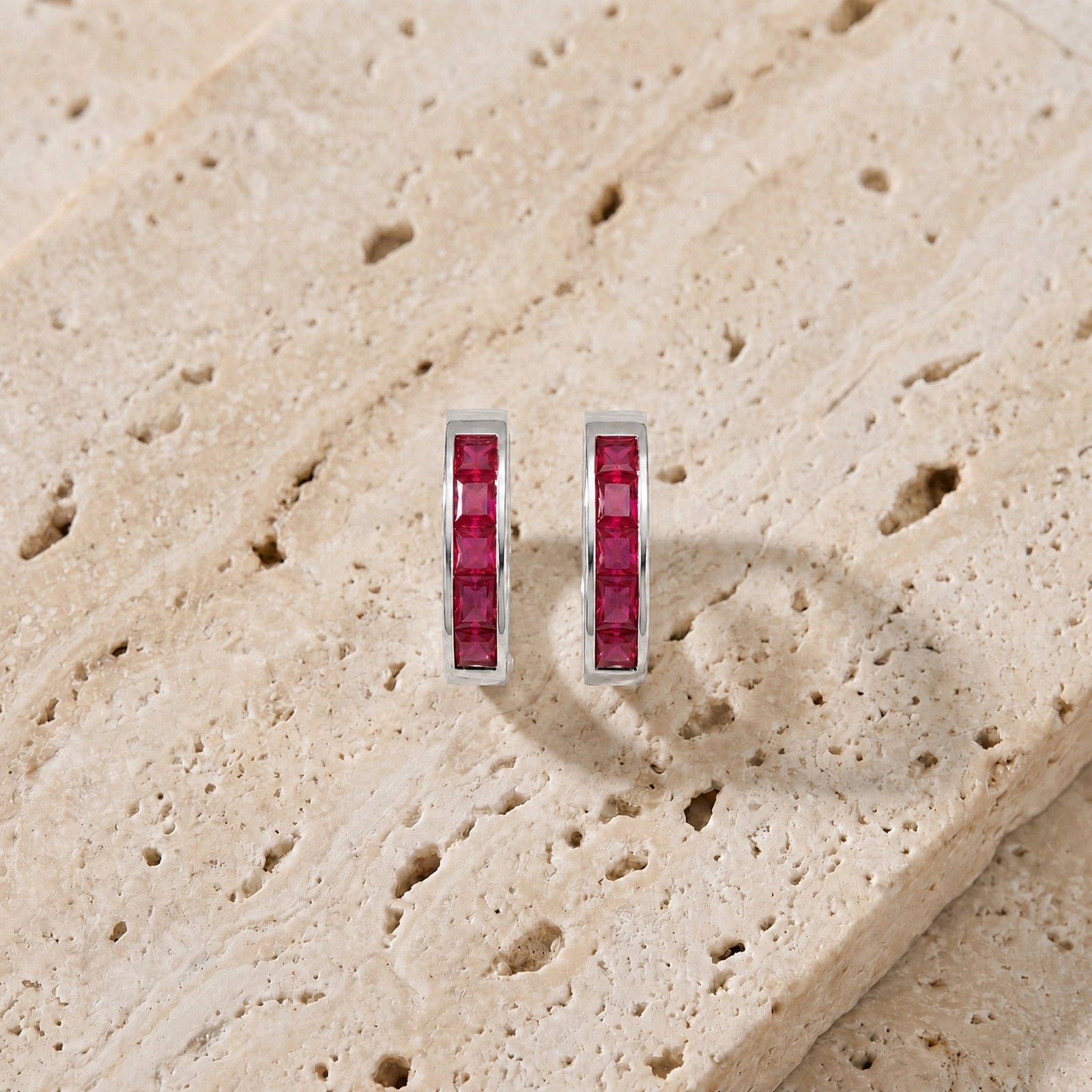 White Gold Huggie Earrings Diamond 10K — Drusilla