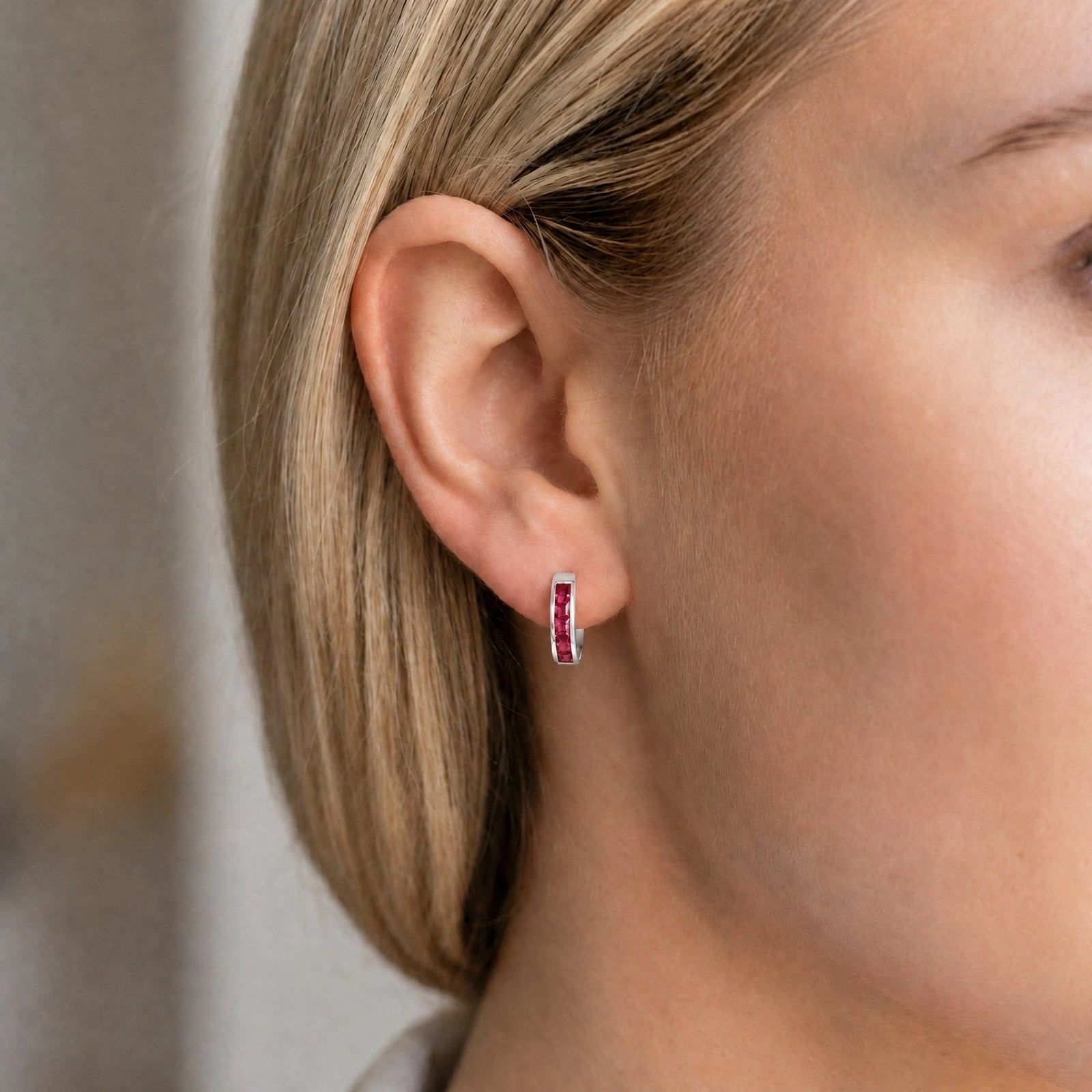 White Gold Huggie Earrings Diamond 10K — Drusilla
