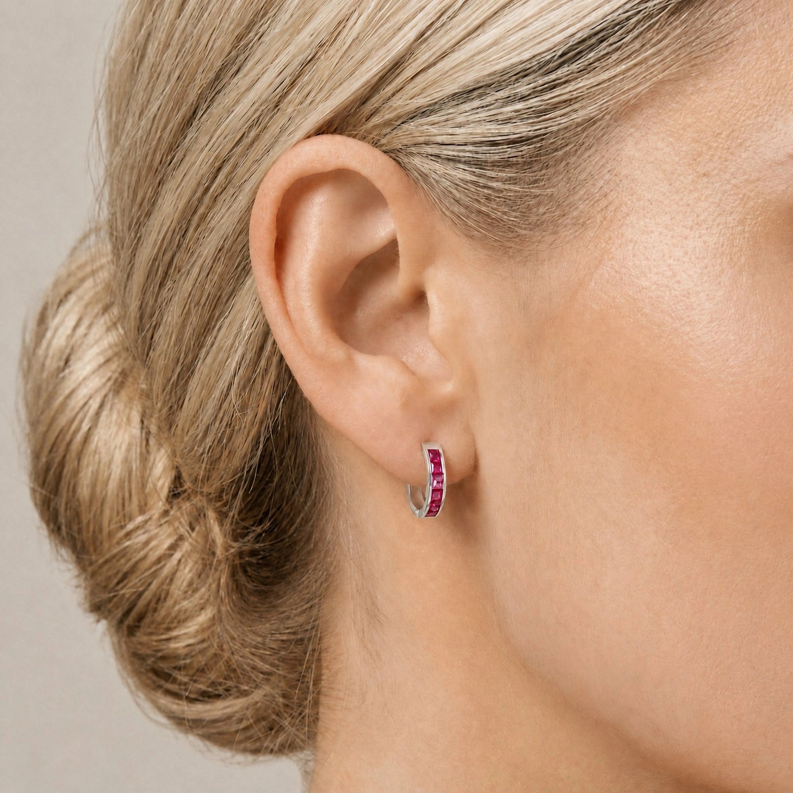 White Gold Huggie Earrings Diamond 10K — Drusilla