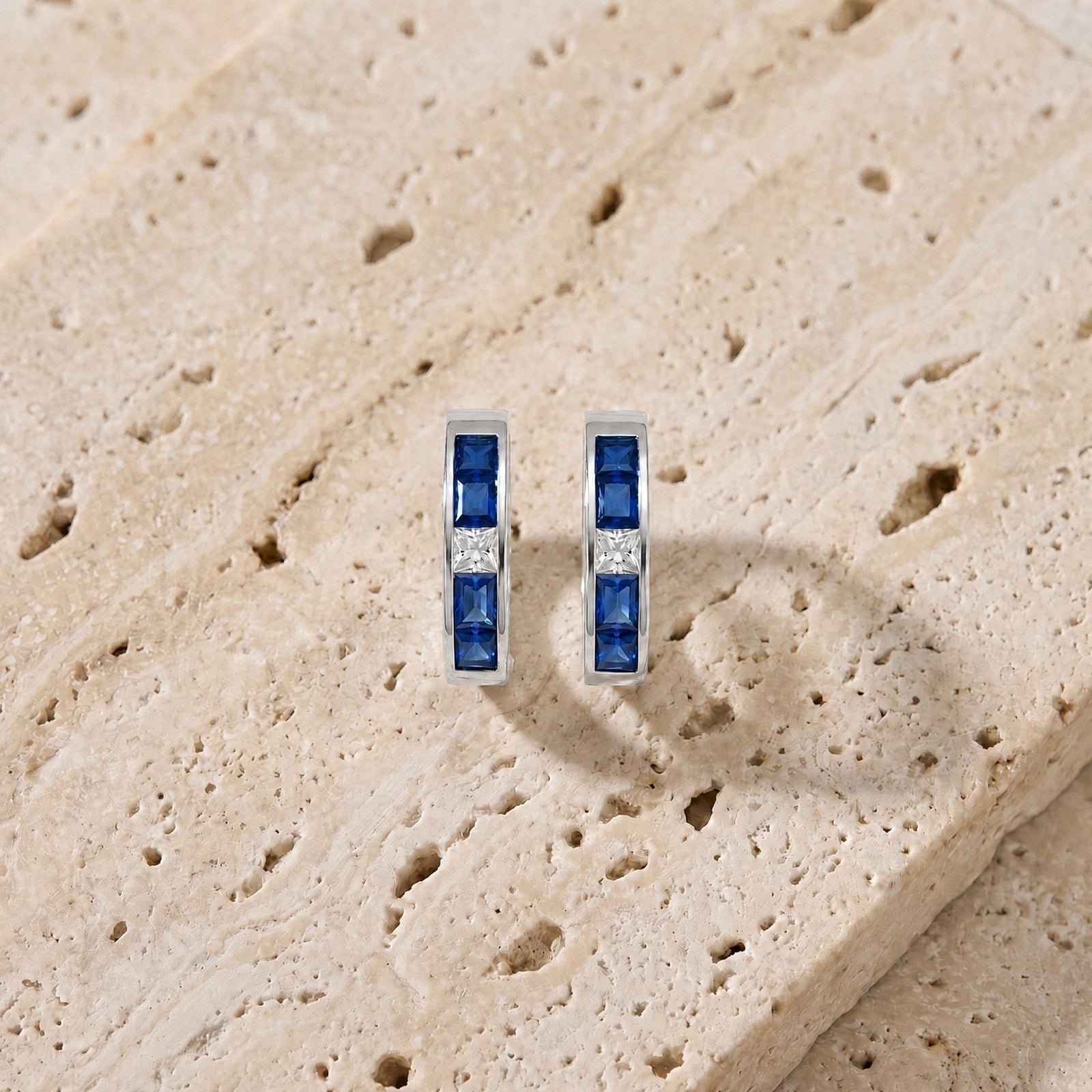 White Gold Huggie Earrings Emerald 10K — Drusilla