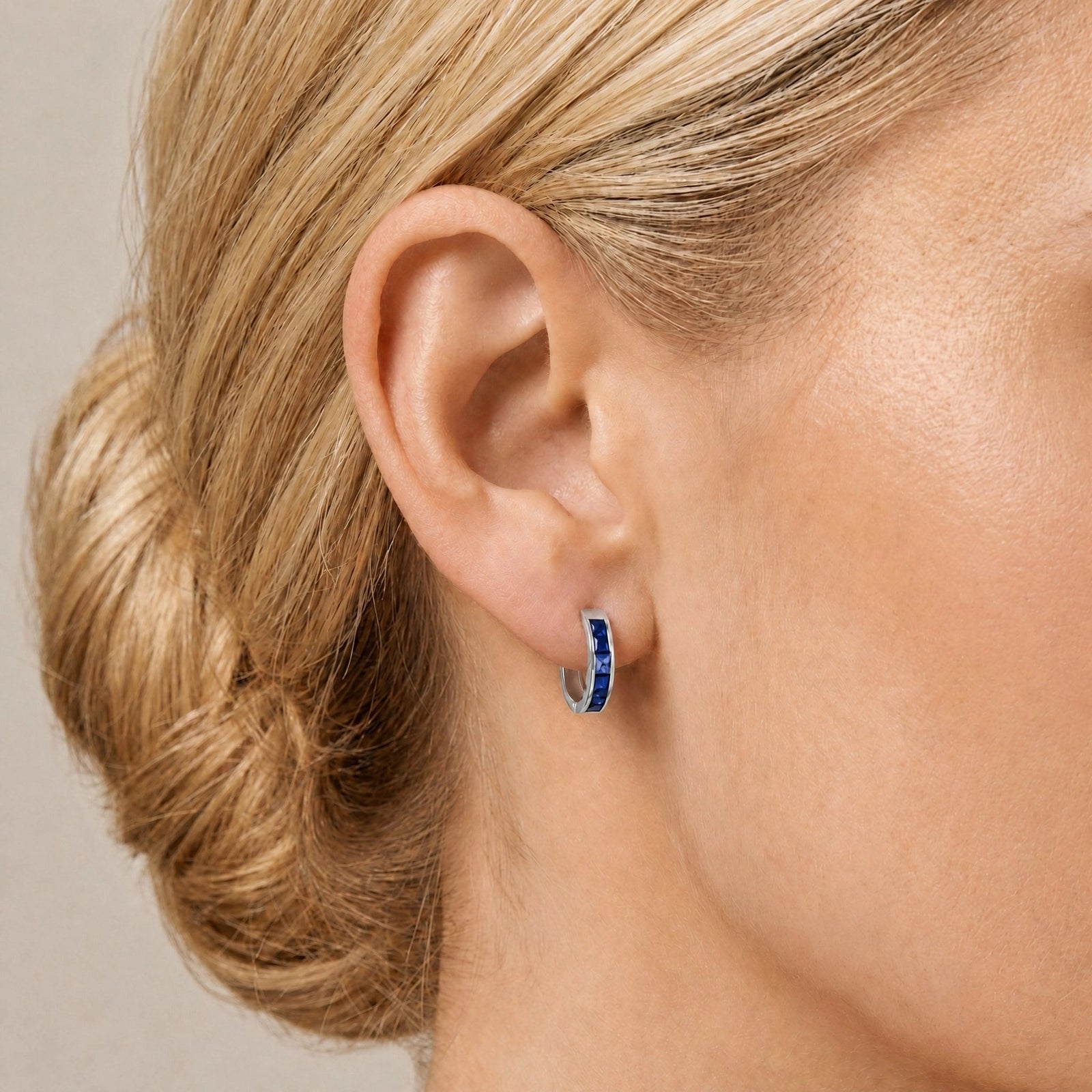 White Gold Huggie Earrings Emerald 10K — Drusilla