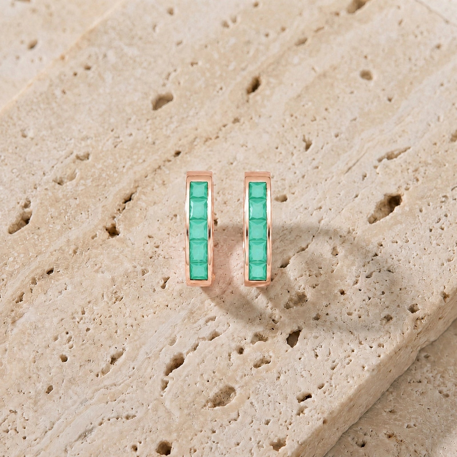 Rose Gold Huggie Earrings Garnet 10K — Drusilla