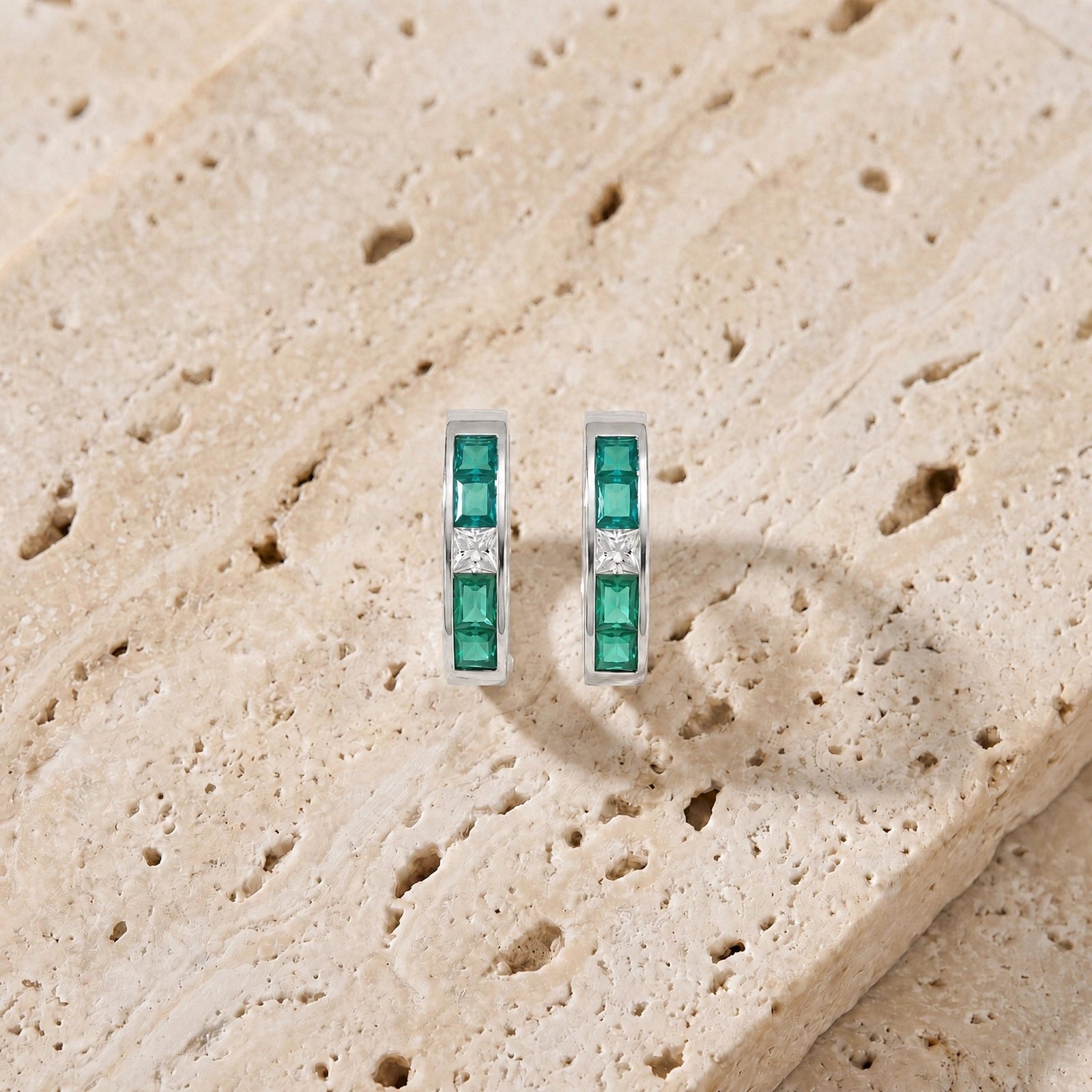 White Gold Huggie Earrings Garnet 10K — Drusilla