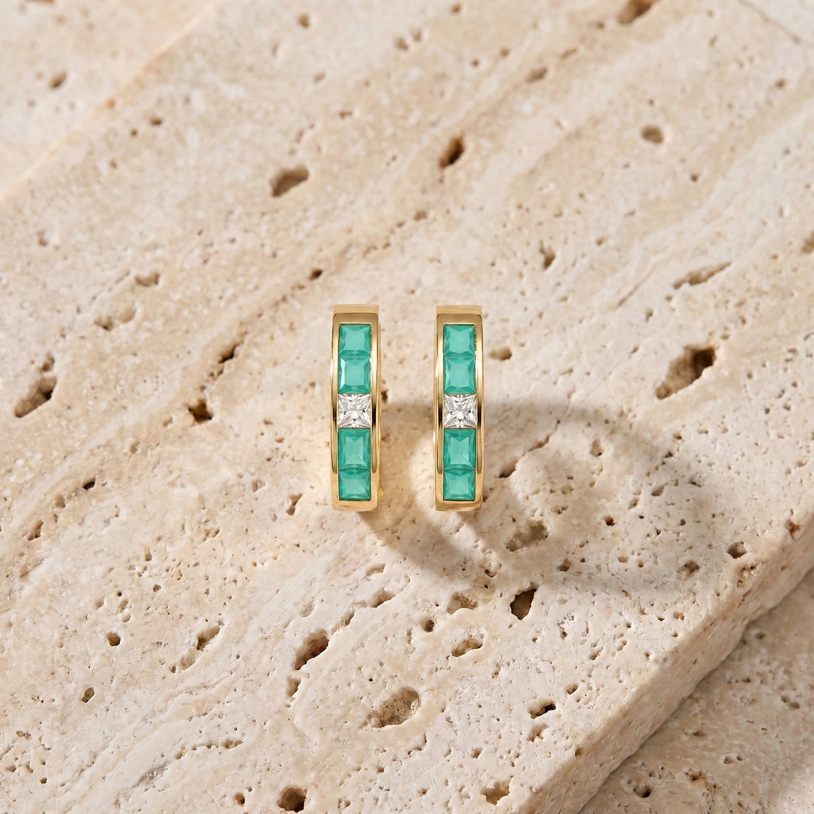 Yellow Gold Huggie Earrings Garnet 10K — Drusilla