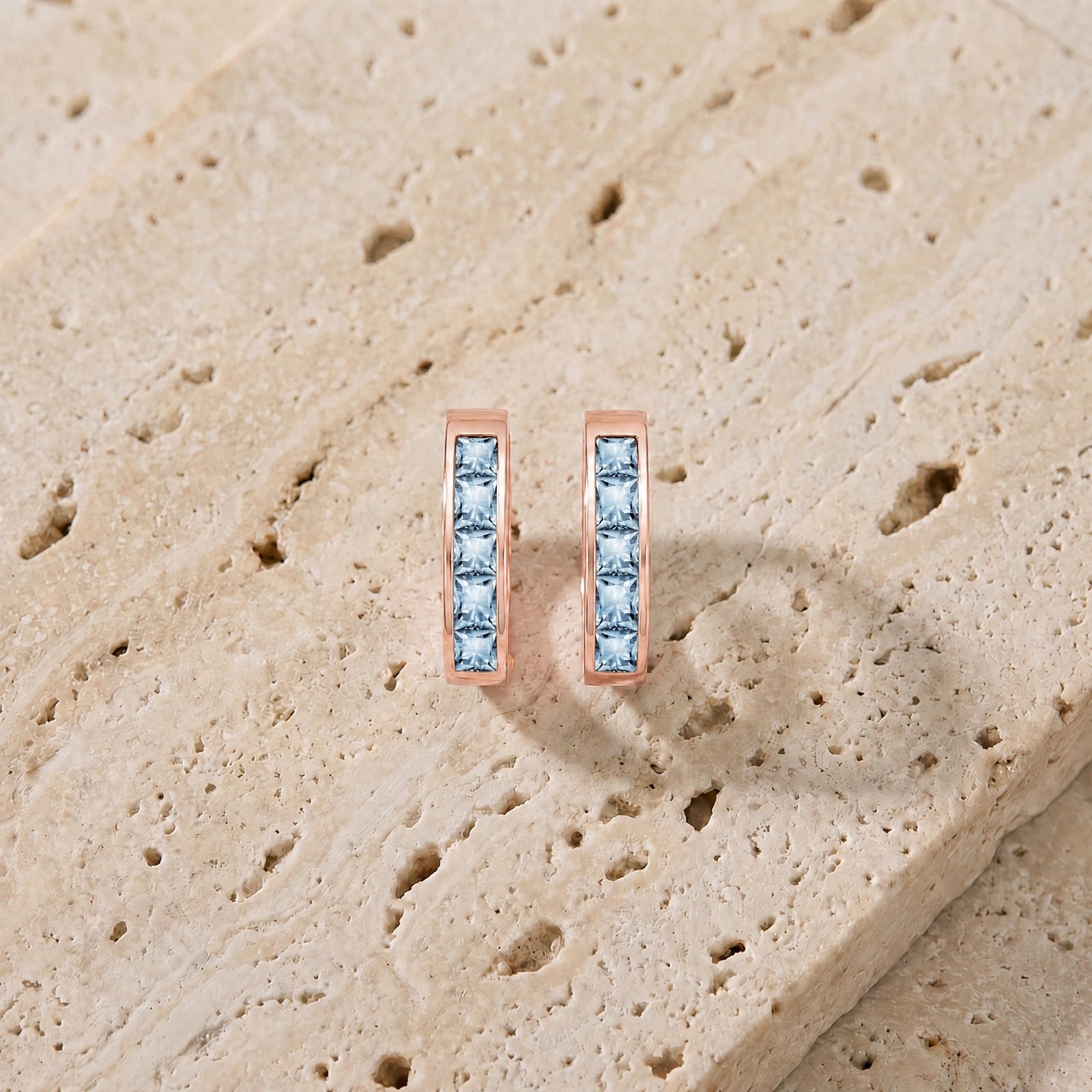 Rose Gold Huggie Earrings Green Sapphire 10K — Drusilla