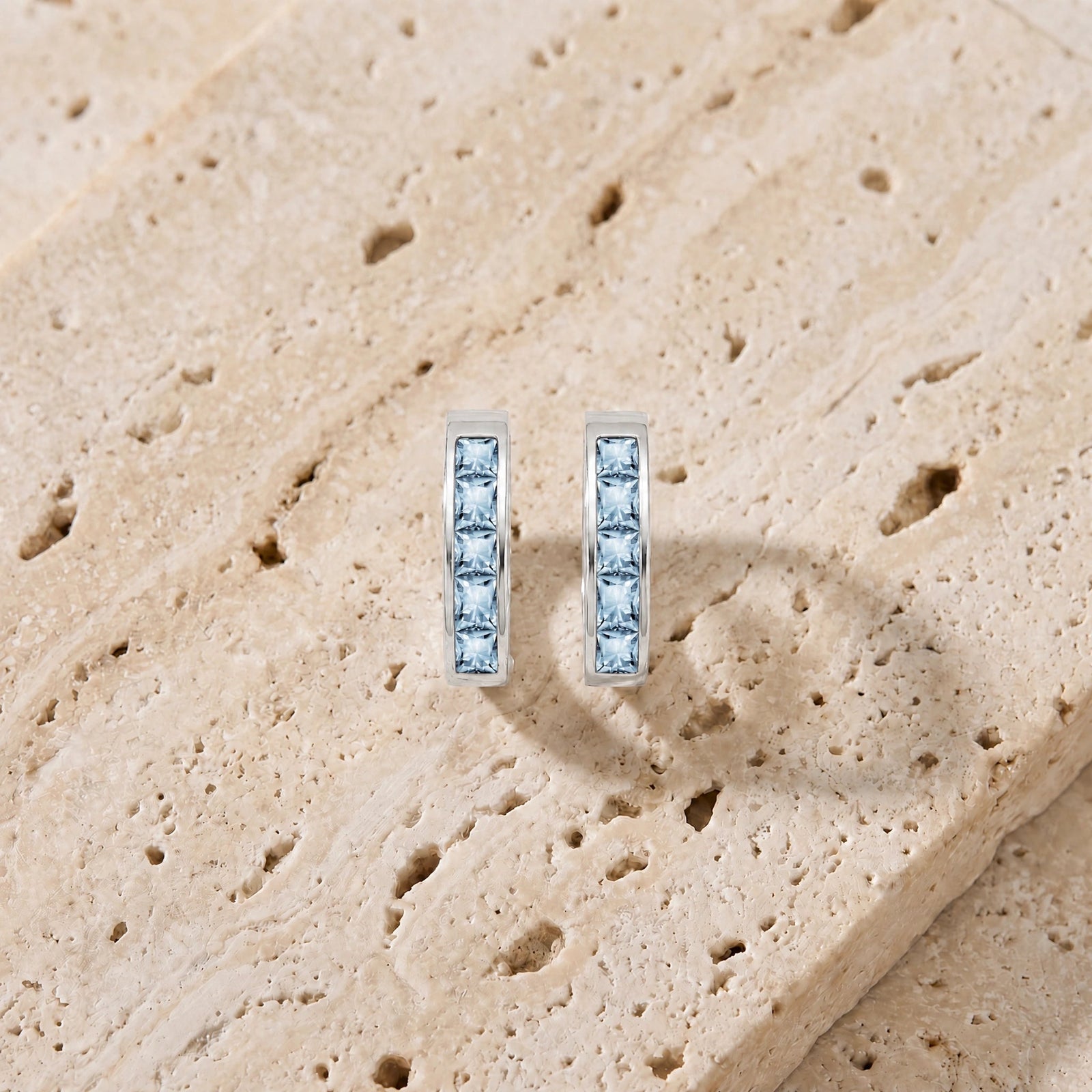 White Gold Huggie Earrings Green Sapphire 10K — Drusilla