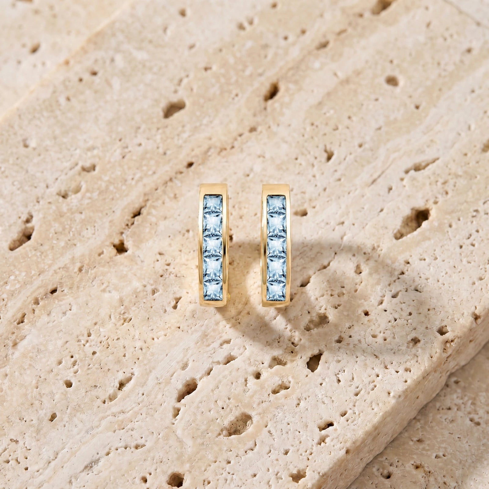 Yellow Gold Huggie Earrings Green Sapphire 10K — Drusilla