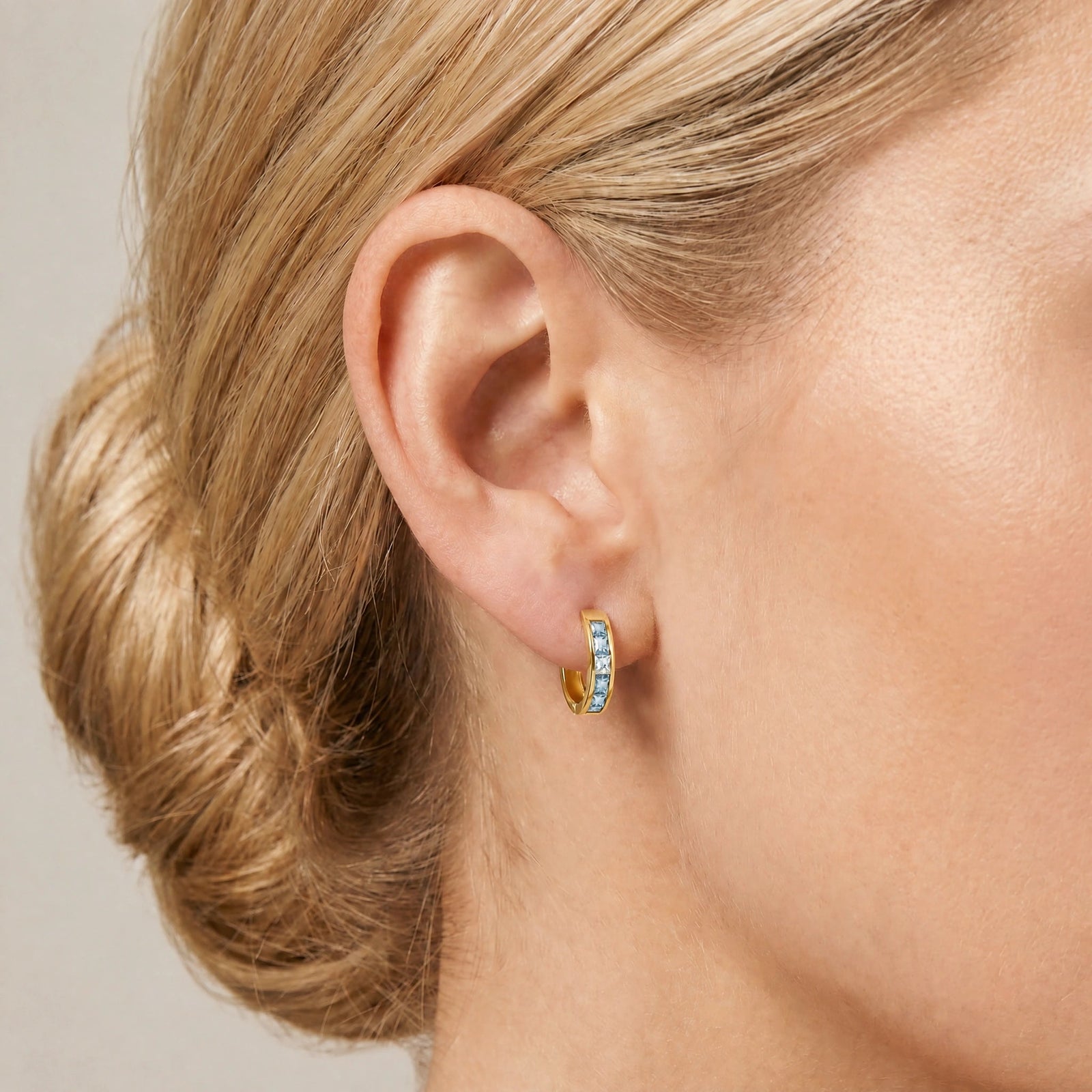 Yellow Gold Huggie Earrings Green Sapphire 10K — Drusilla