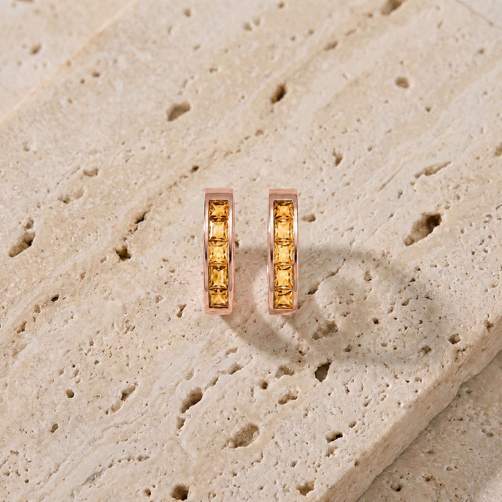Rose Gold Huggie Earrings Multi-Gemstone 10K — Drusilla