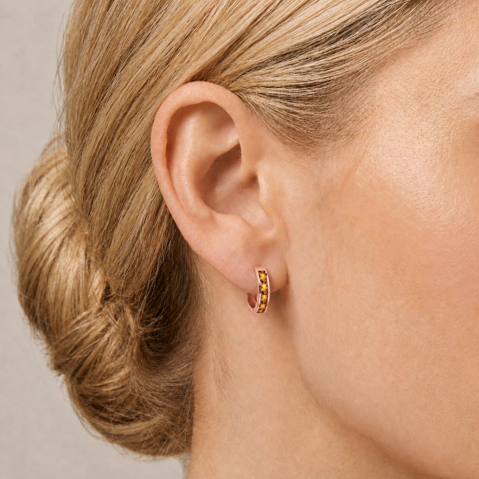 Rose Gold Huggie Earrings Multi-Gemstone 10K — Drusilla