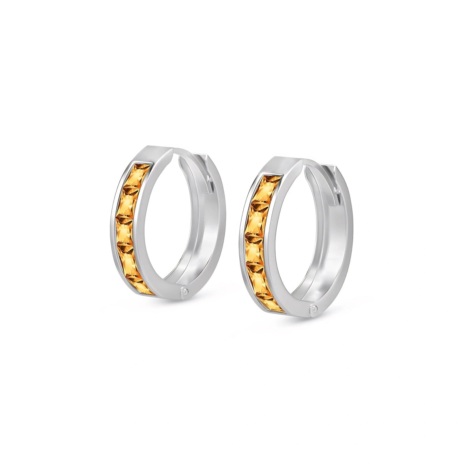 White Gold Huggie Earrings Multi-Gemstone 10K — Drusilla