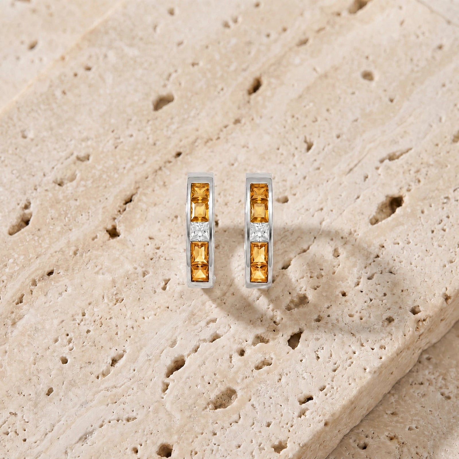 White Gold Huggie Earrings Multi-Gemstone 10K — Drusilla