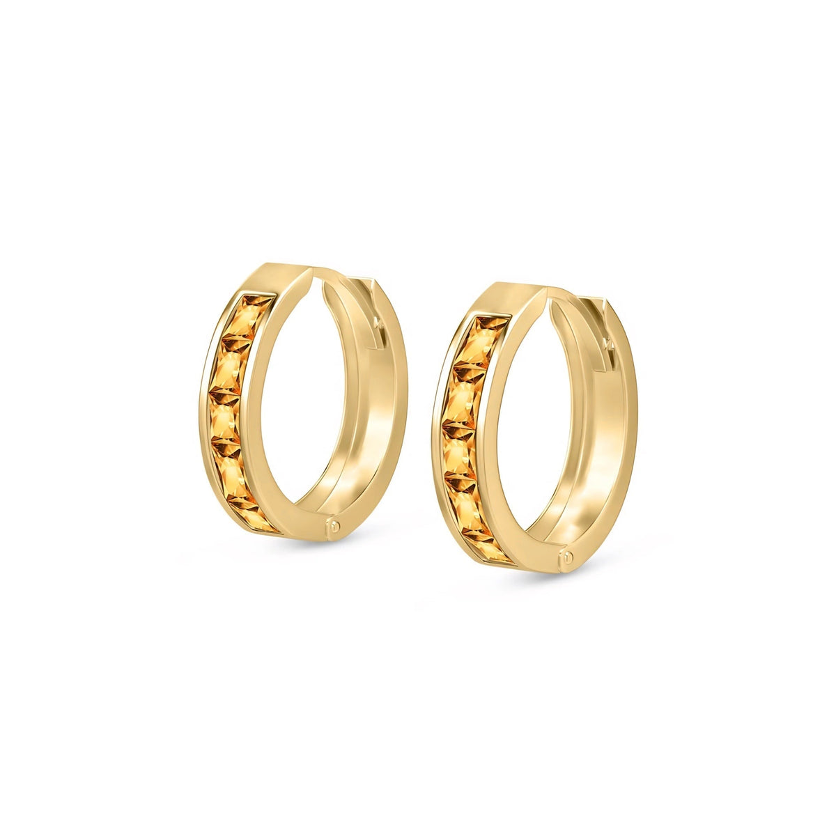 Yellow Gold Huggie Earrings Multi-Gemstone 10K — Drusilla