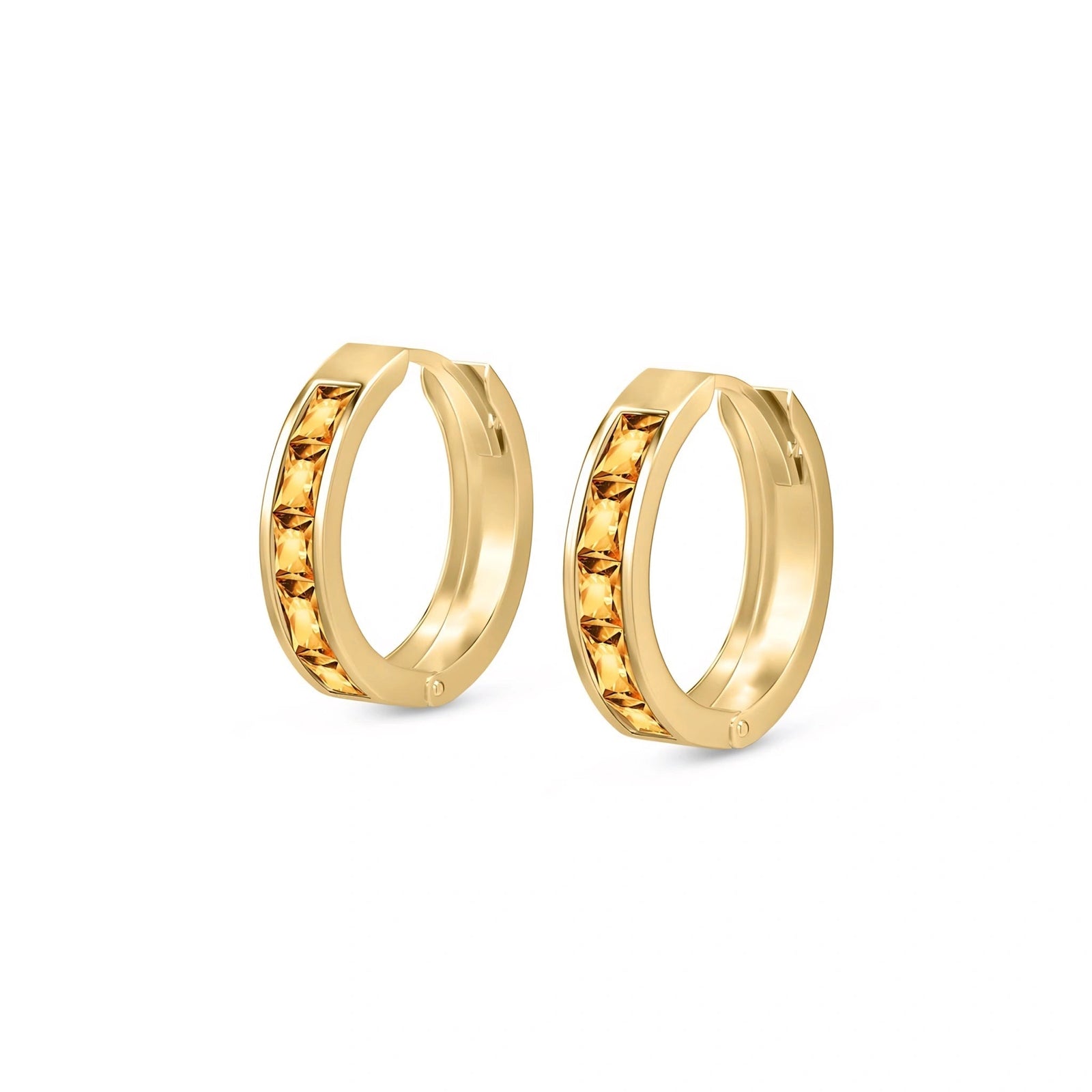 Yellow Gold Huggie Earrings Multi-Gemstone 10K — Drusilla