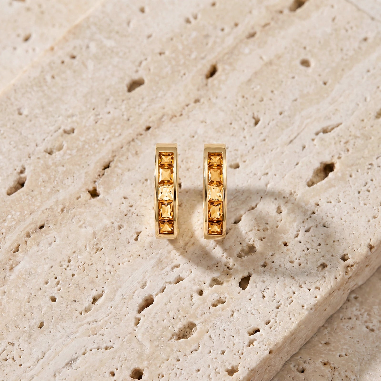Yellow Gold Huggie Earrings Multi-Gemstone 10K — Drusilla