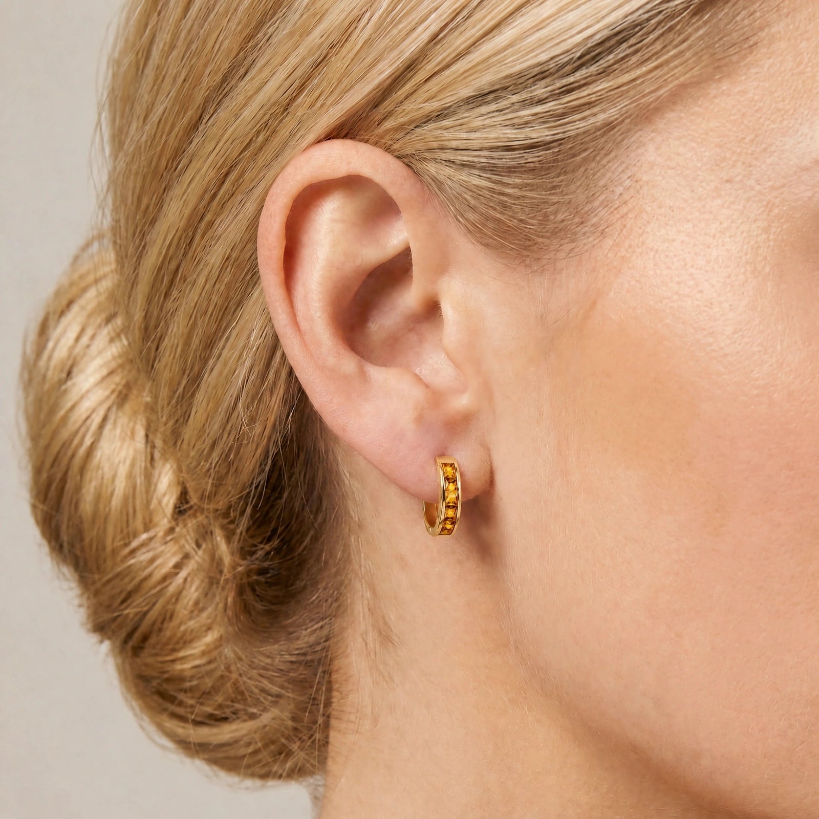 Yellow Gold Huggie Earrings Multi-Gemstone 10K — Drusilla