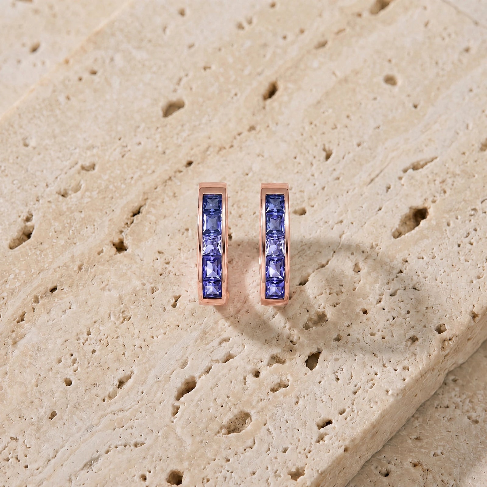 Rose Gold Huggie Earrings Pink Sapphire 10K — Drusilla