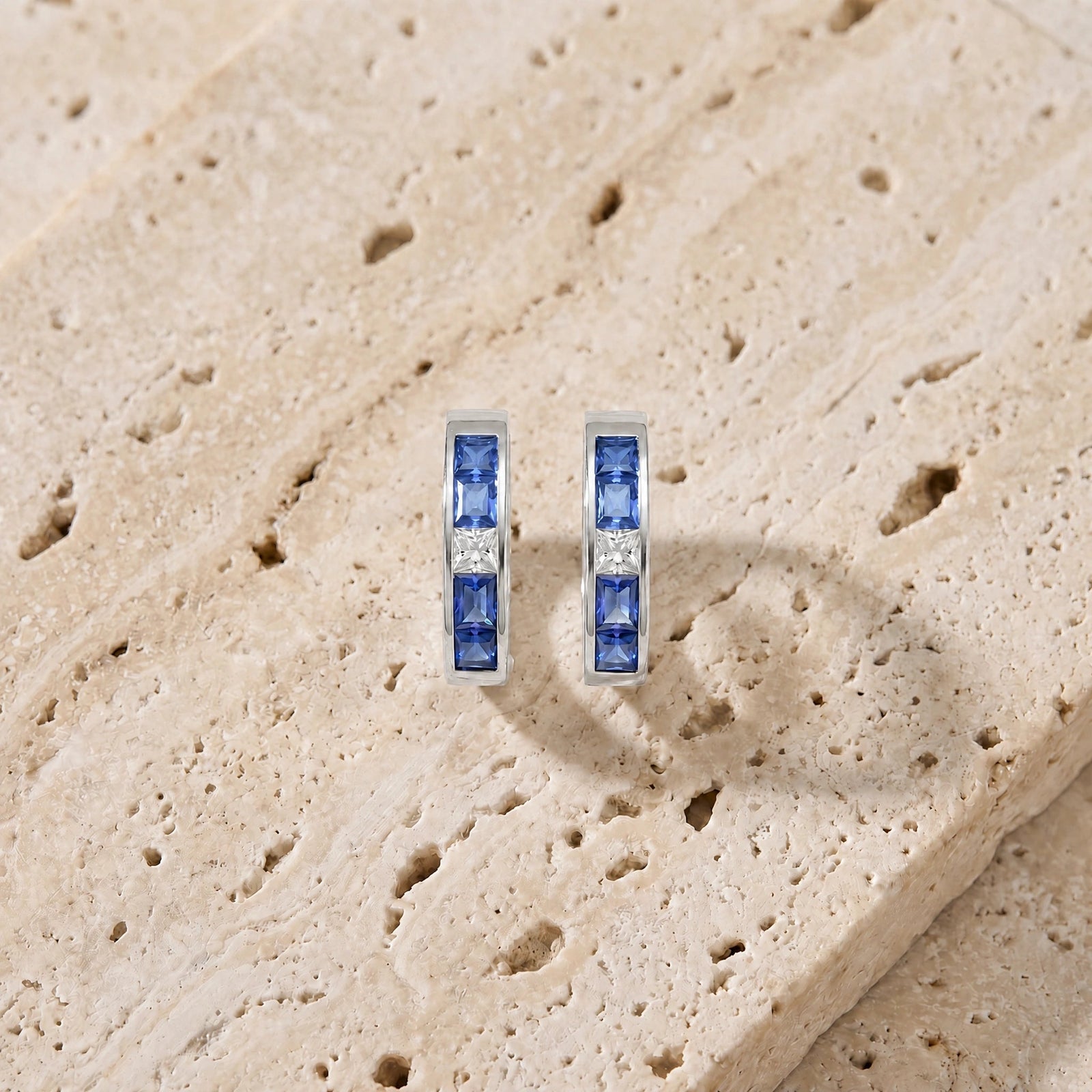 White Gold Huggie Earrings Pink Sapphire 10K — Drusilla
