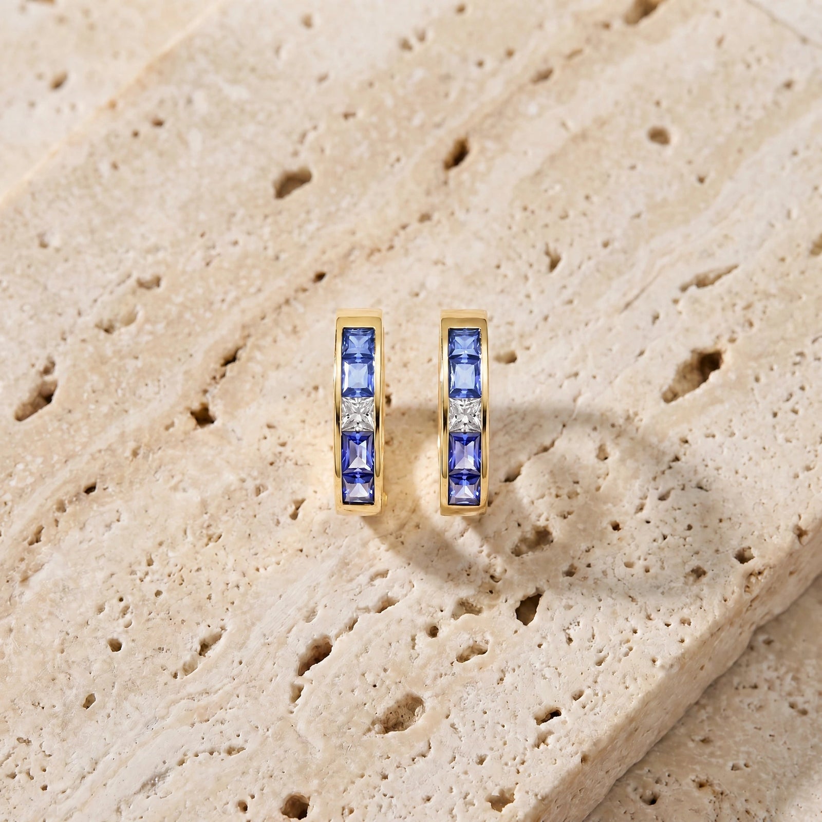 Yellow Gold Huggie Earrings Pink Sapphire 10K — Drusilla