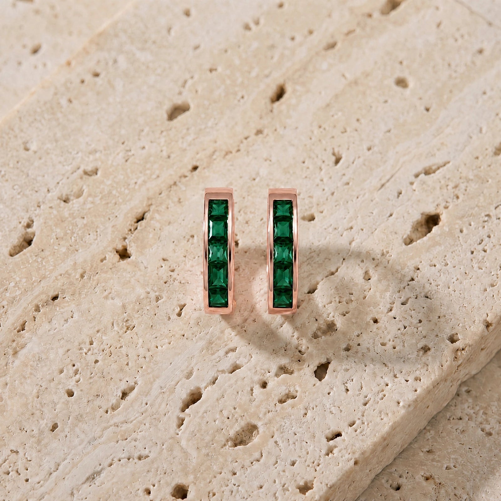 Rose Gold Huggie Earrings Ruby 10K — Drusilla