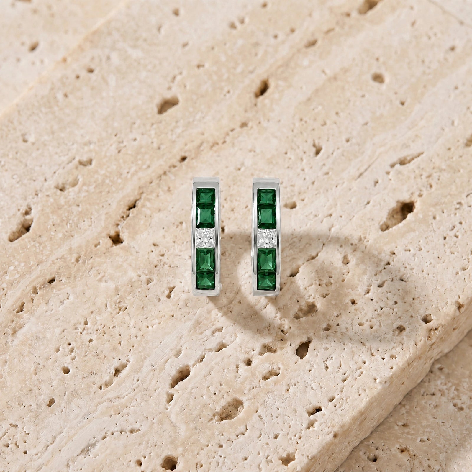 White Gold Huggie Earrings Ruby 10K — Drusilla