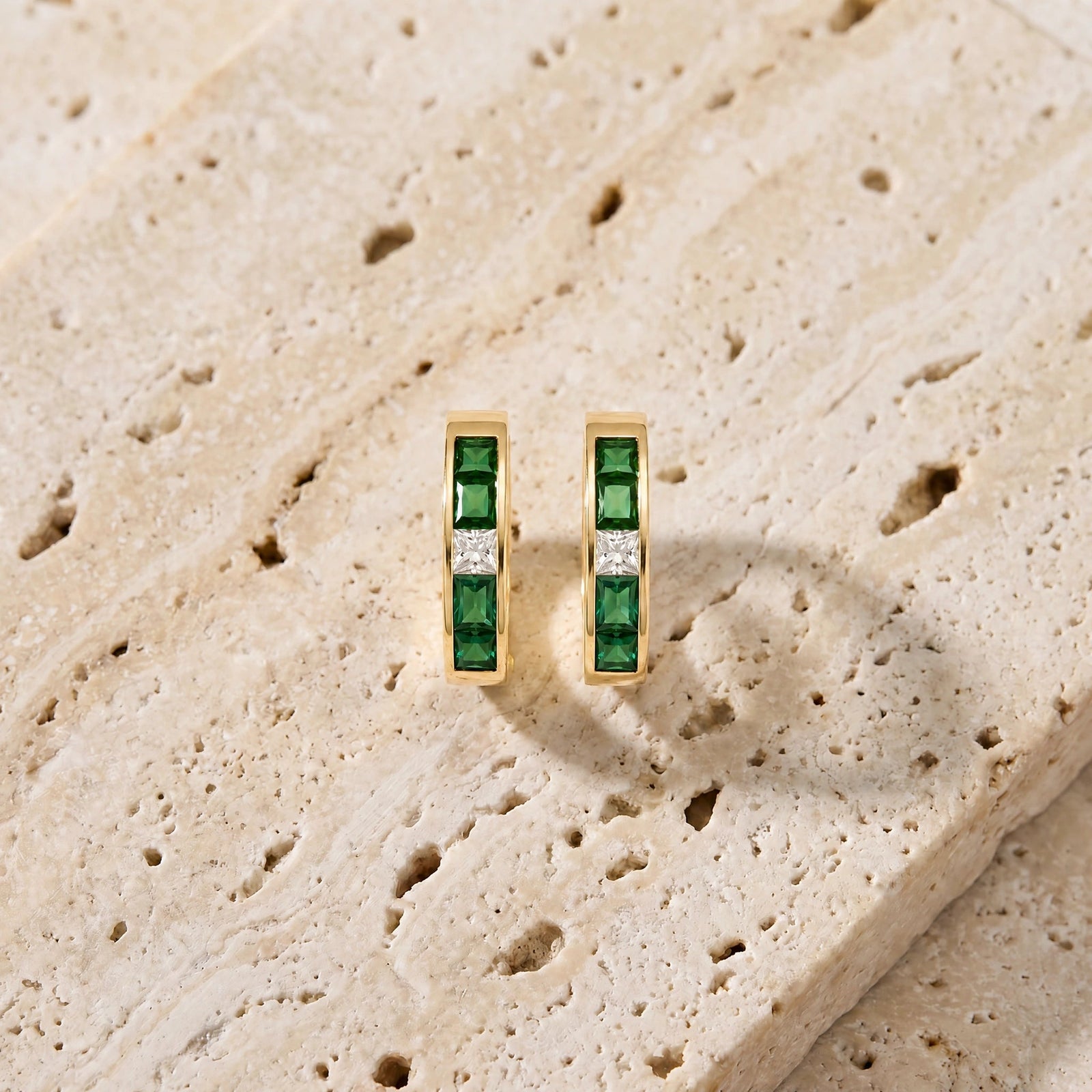 Yellow Gold Huggie Earrings Ruby 10K — Drusilla