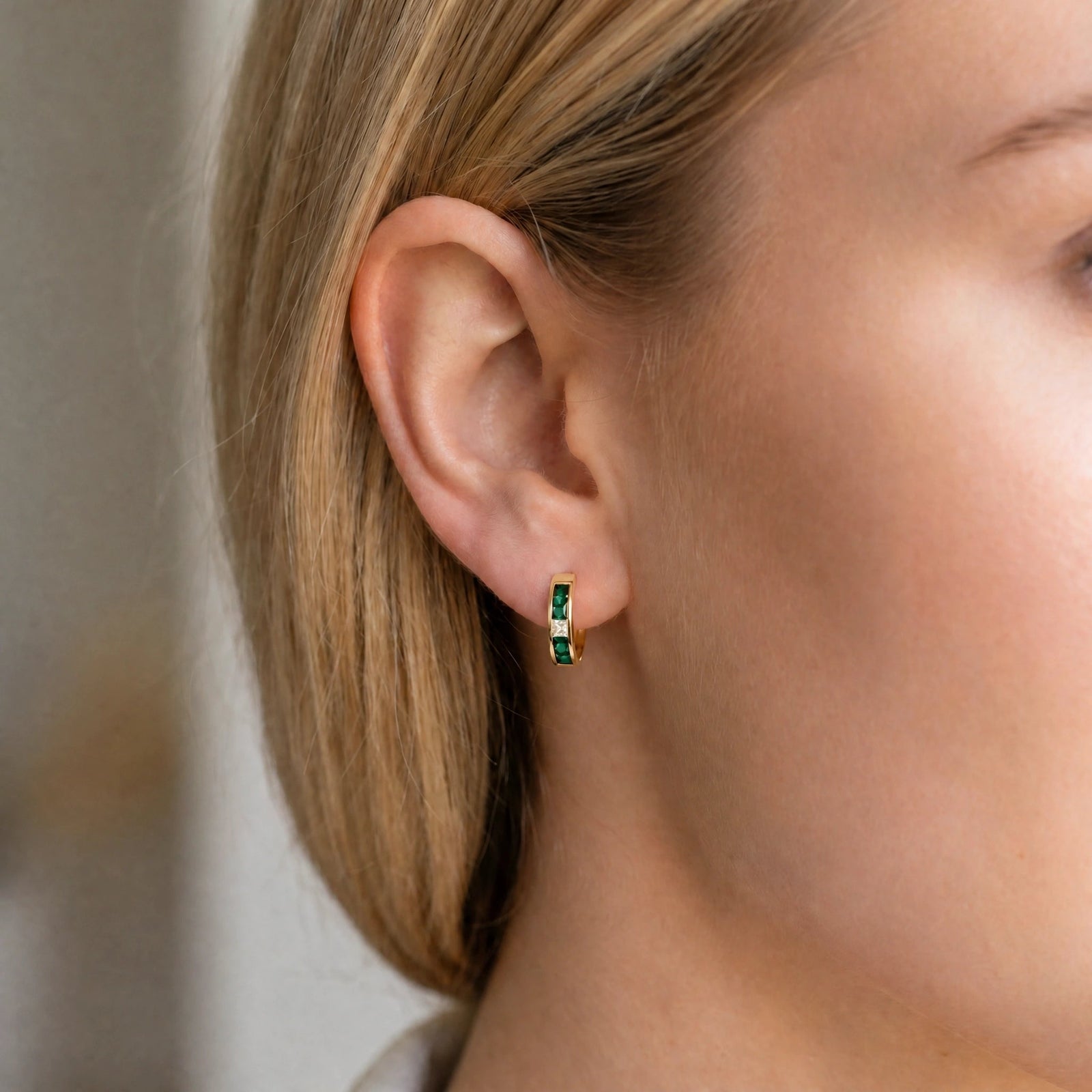 Yellow Gold Huggie Earrings Ruby 10K — Drusilla