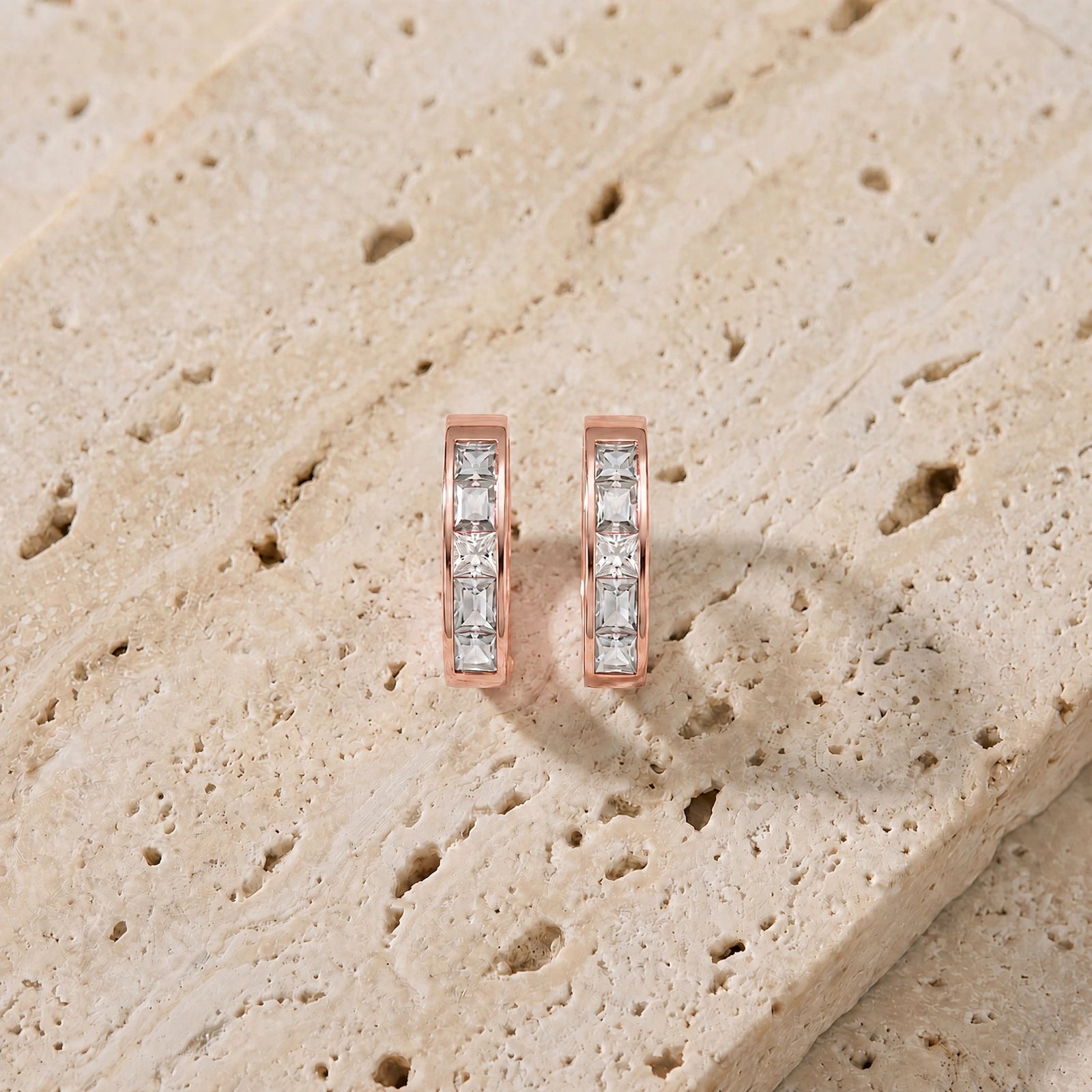 Rose Gold Huggie Earrings Sapphire 10K — Drusilla