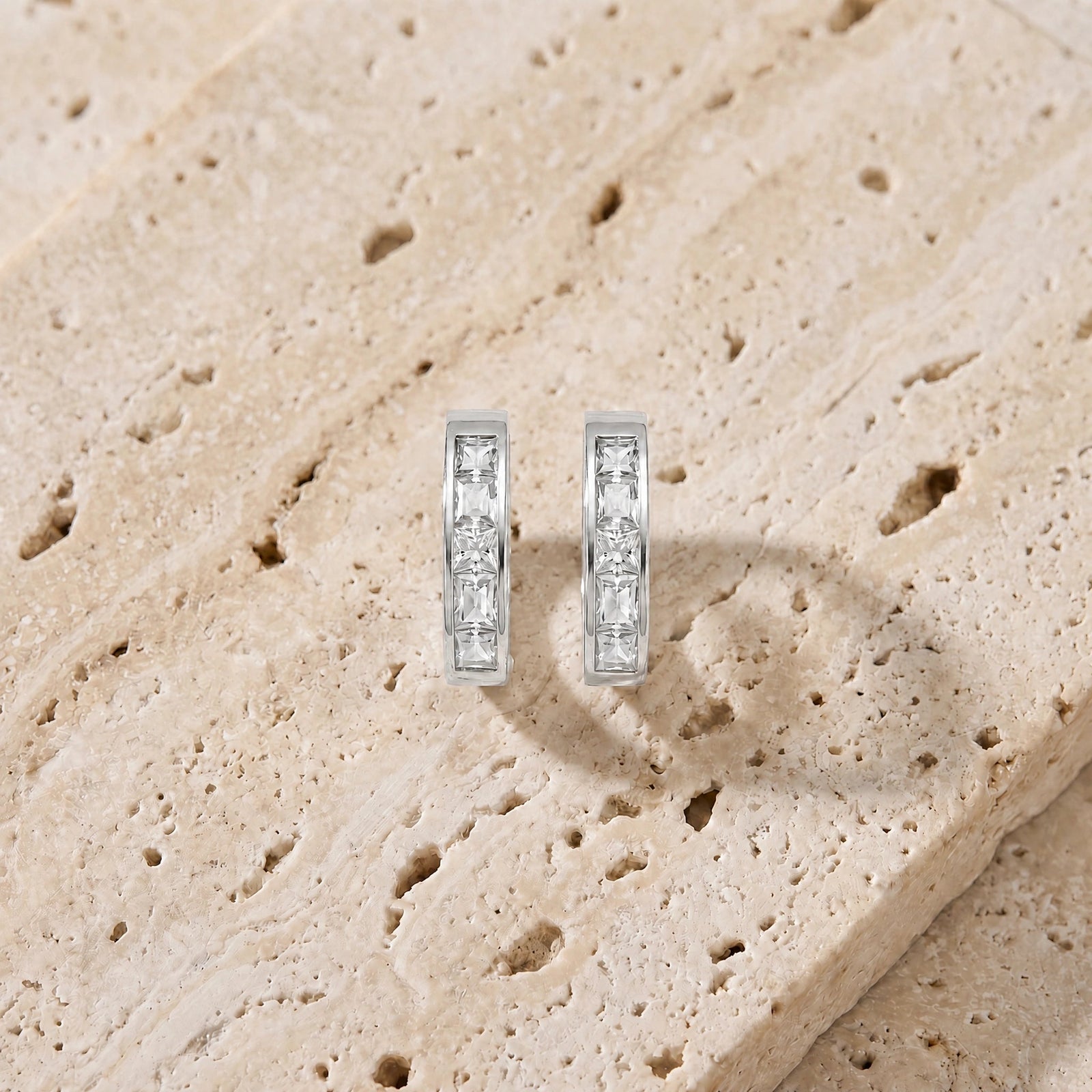 White Gold Huggie Earrings Sapphire 10K — Drusilla
