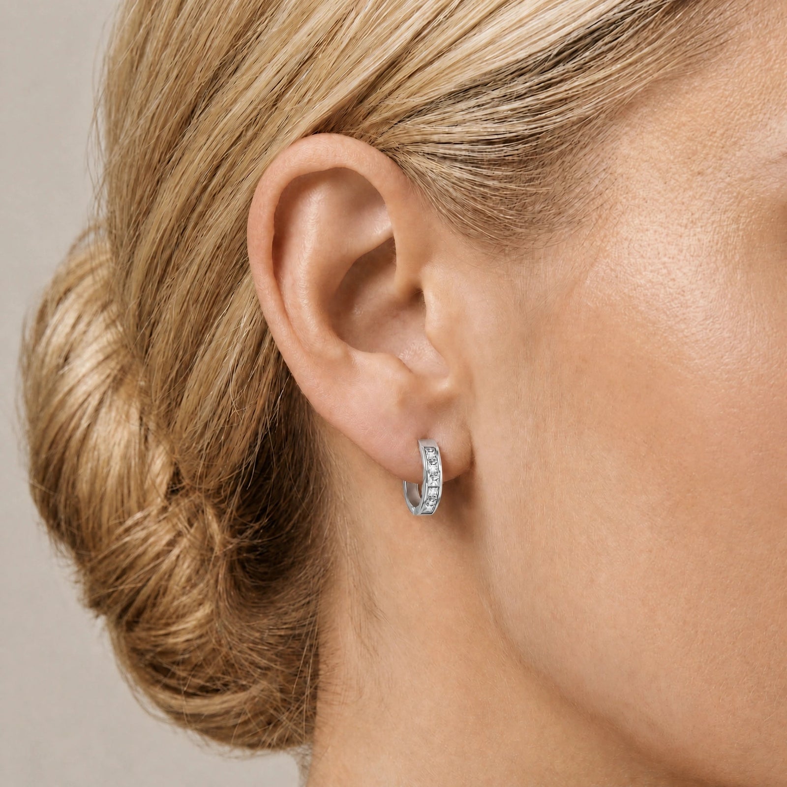 White Gold Huggie Earrings Sapphire 10K — Drusilla