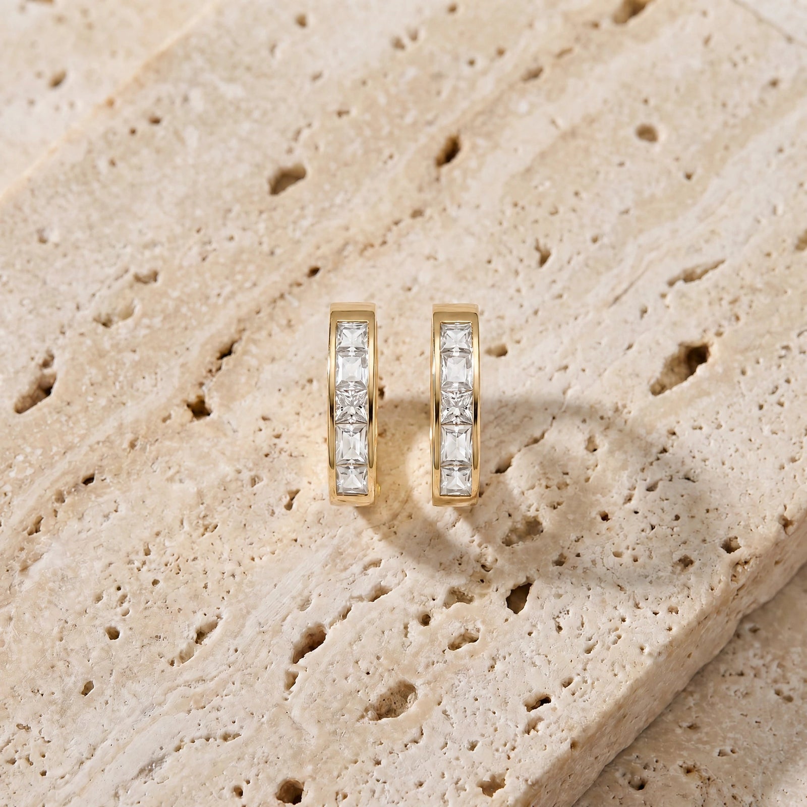 Yellow Gold Huggie Earrings Sapphire 10K — Drusilla