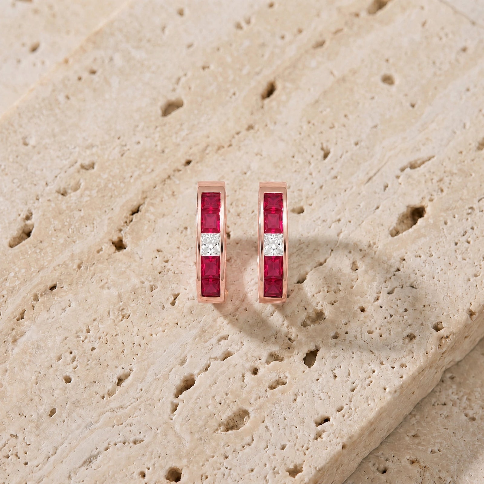 Rose Gold Huggie Earrings Tanzanite 10K — Drusilla