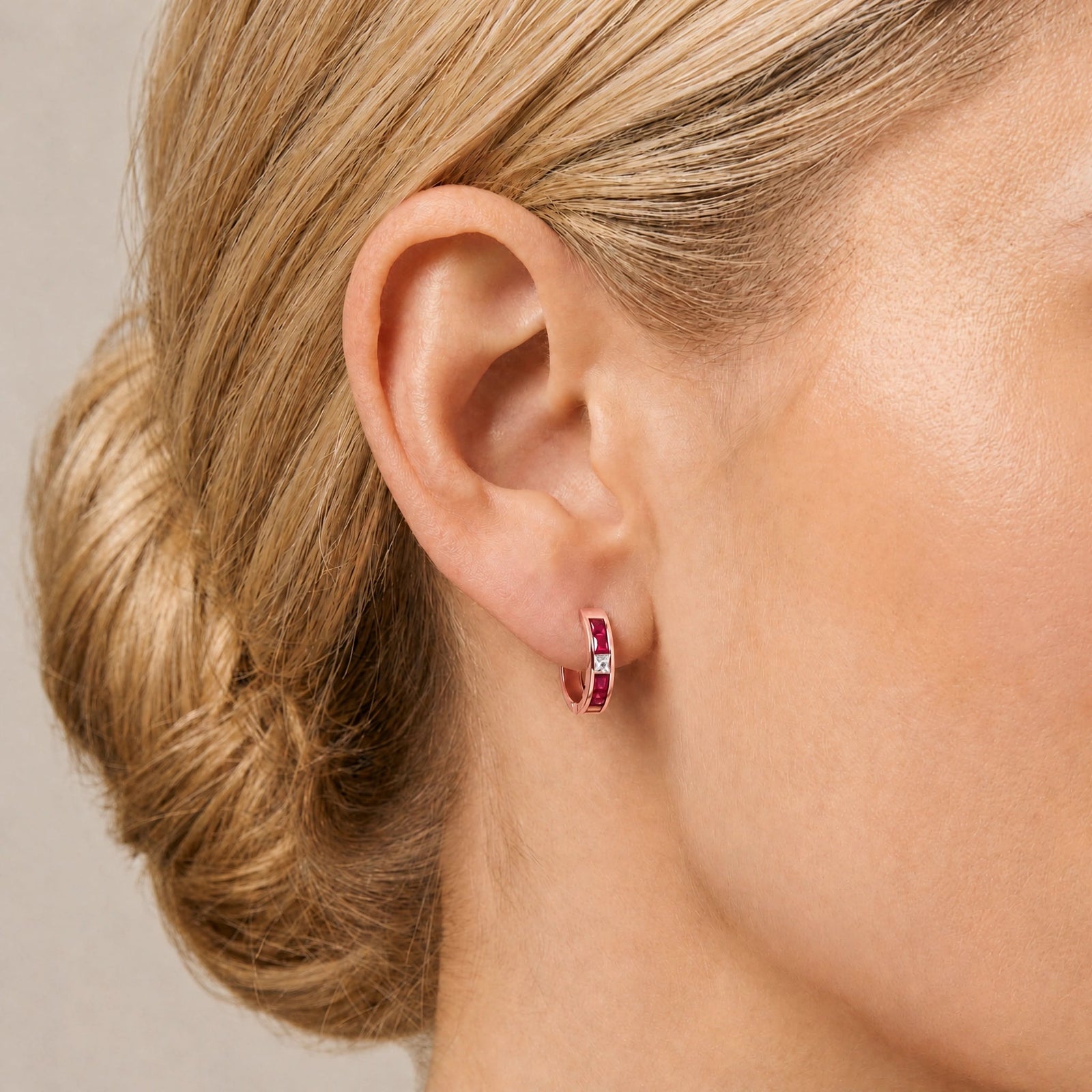 Rose Gold Huggie Earrings Tanzanite 10K — Drusilla