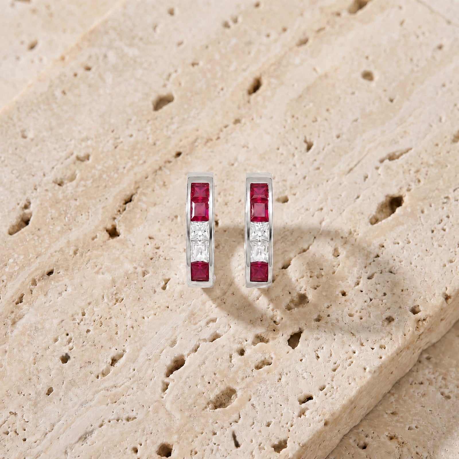 White Gold Huggie Earrings Tanzanite 10K — Drusilla