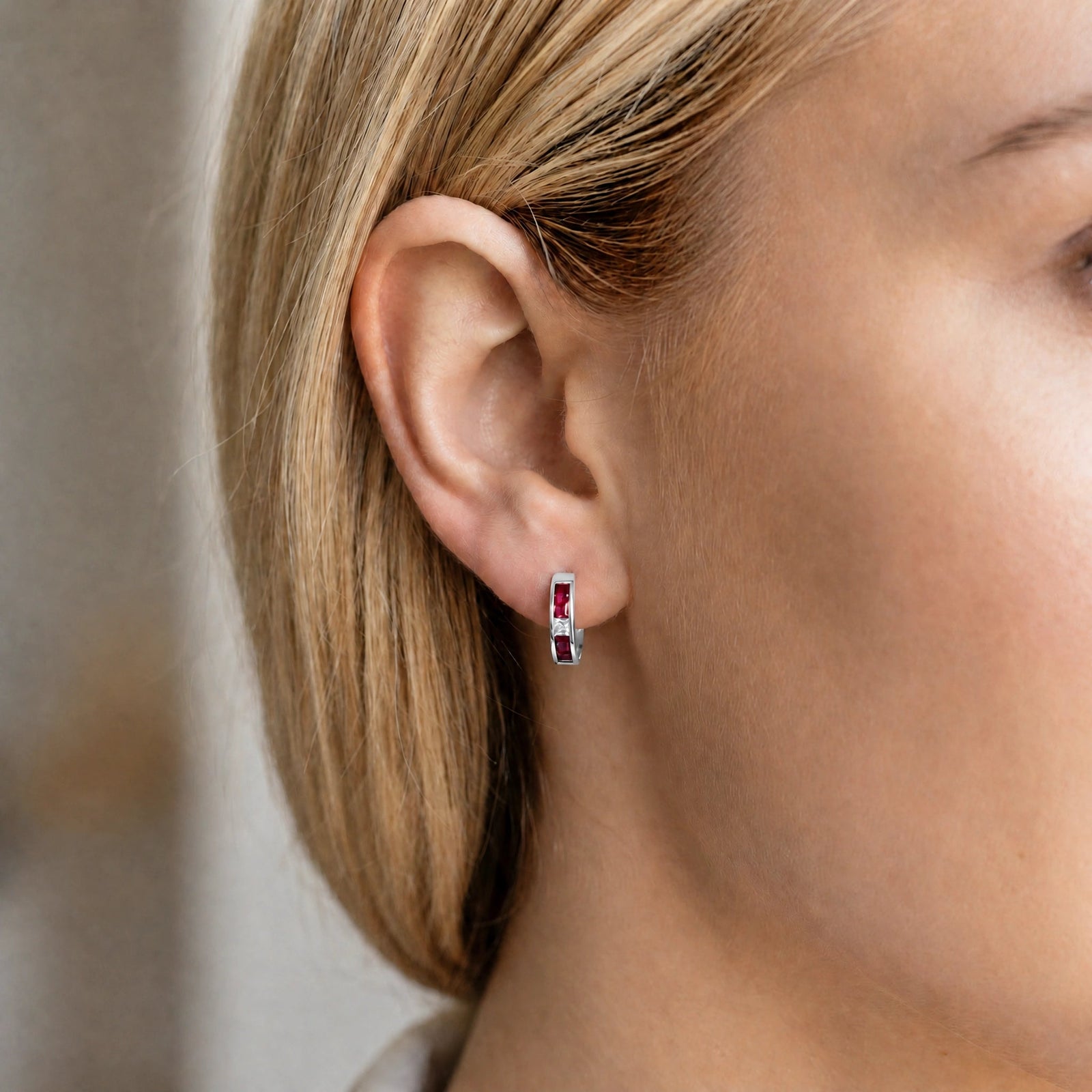 White Gold Huggie Earrings Tanzanite 10K — Drusilla