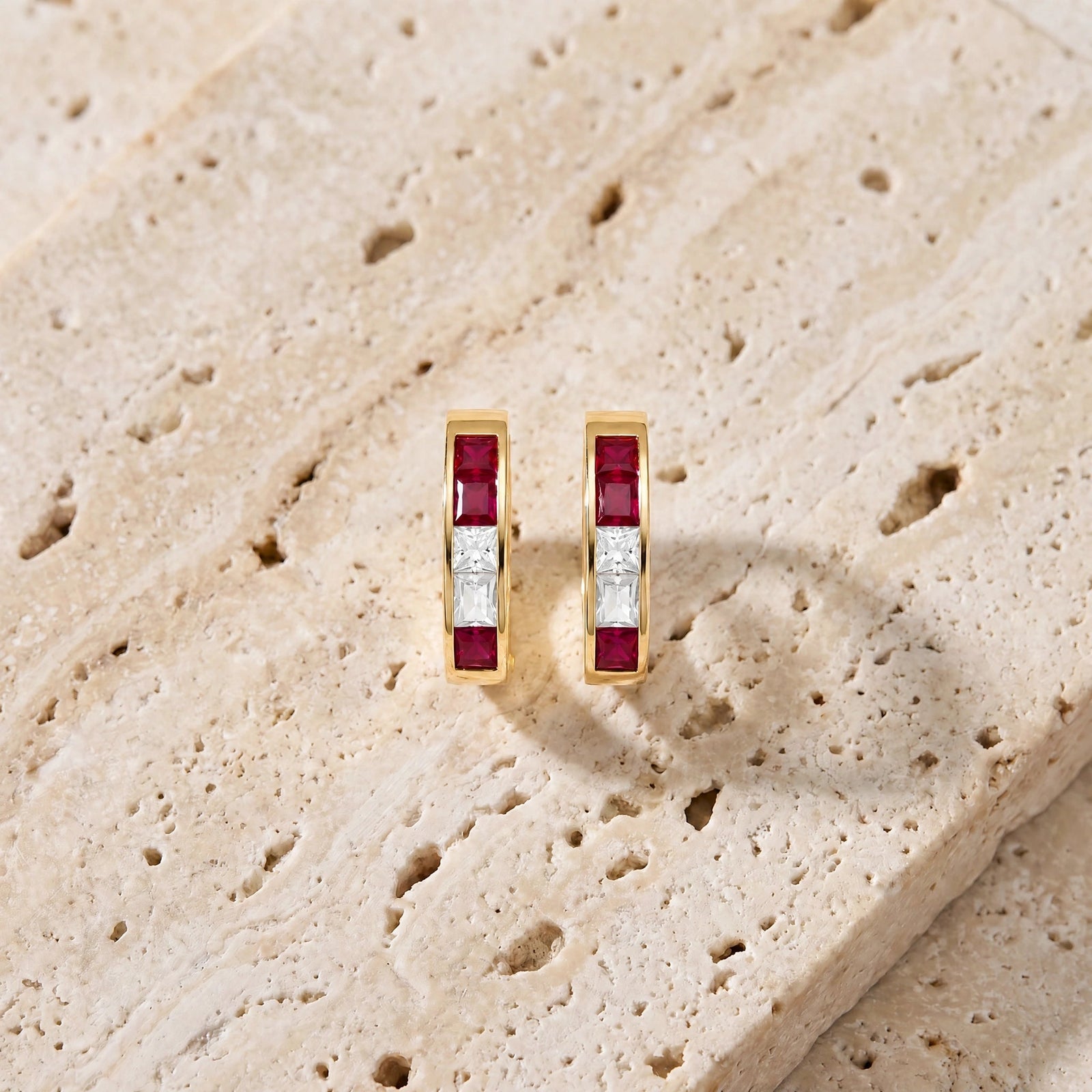 Yellow Gold Huggie Earrings Tanzanite 10K — Drusilla