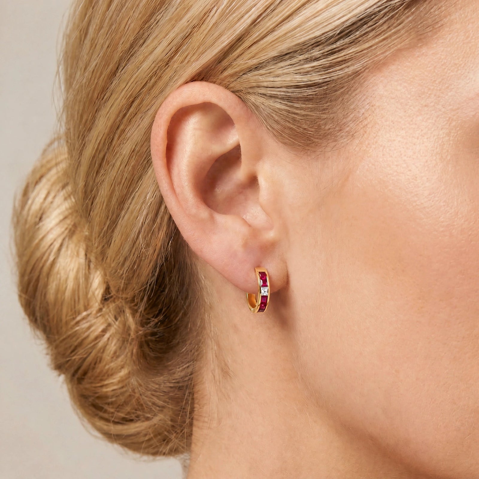 Yellow Gold Huggie Earrings Tanzanite 10K — Drusilla